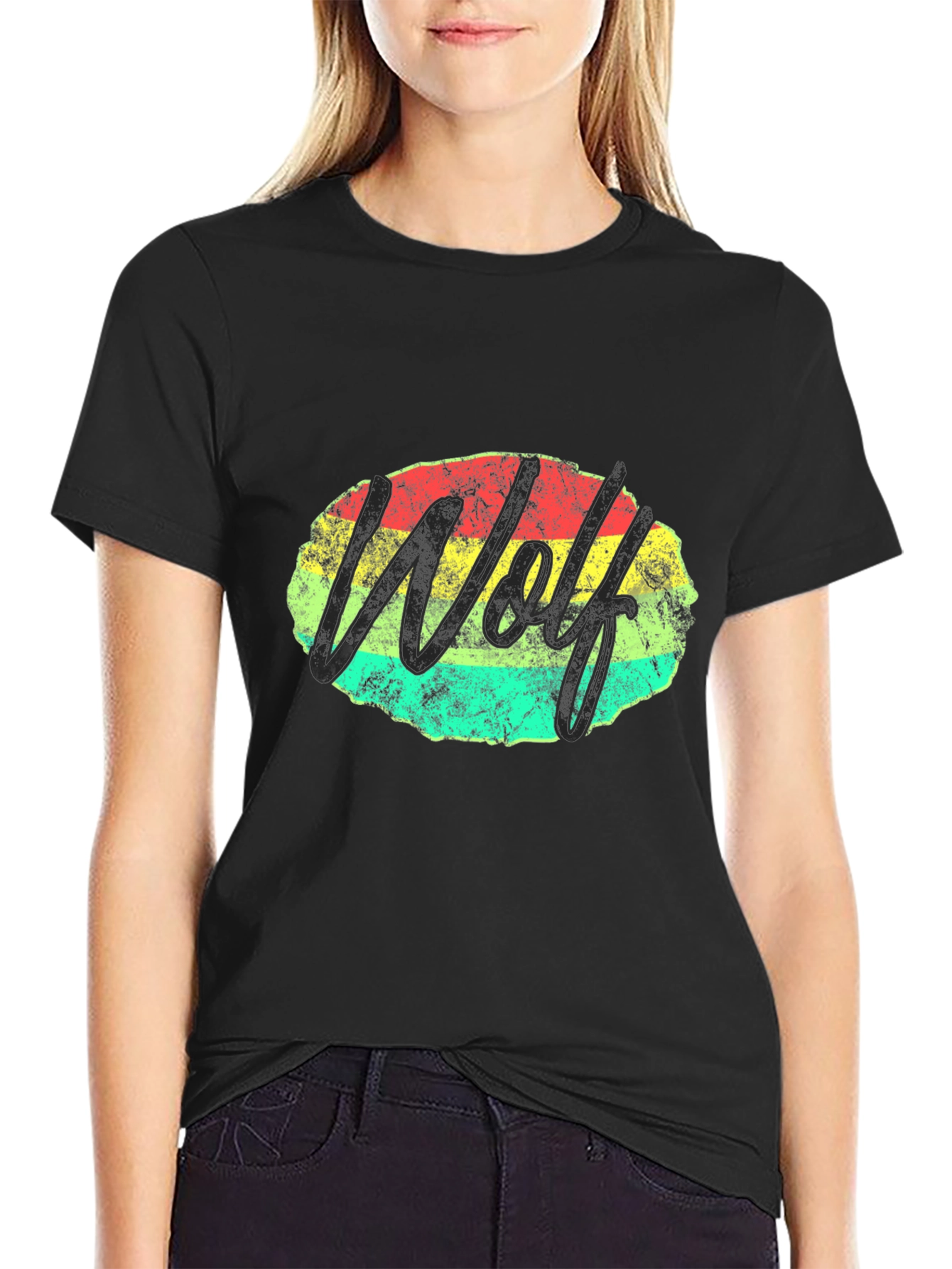 Wolf Graphic Tee - Retro Style Black T-Shirt