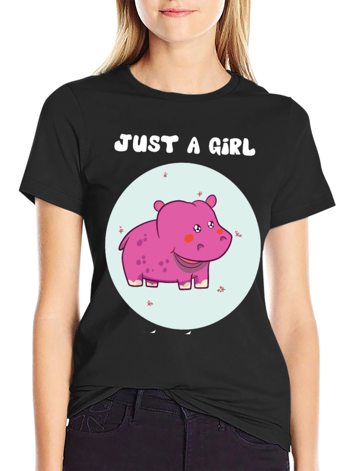 Just A Girl Hippo T-Shirt Cute Animal Graphic Tee