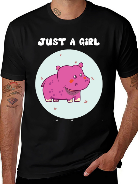 Just A Girl Hippo T-Shirt Cute Animal Graphic Tee