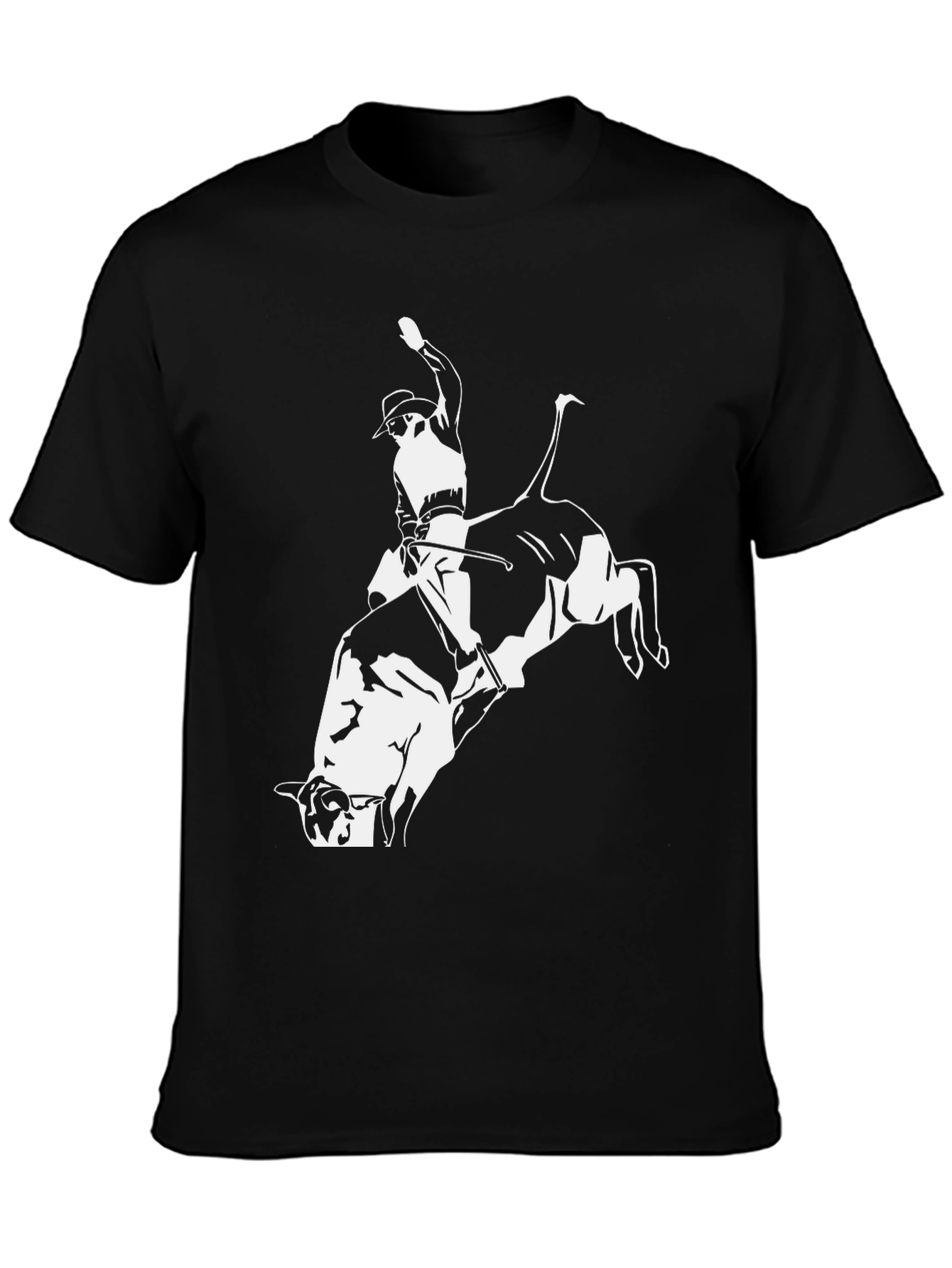 Bull Riding Graphic Tee - Black Cotton T-Shirt