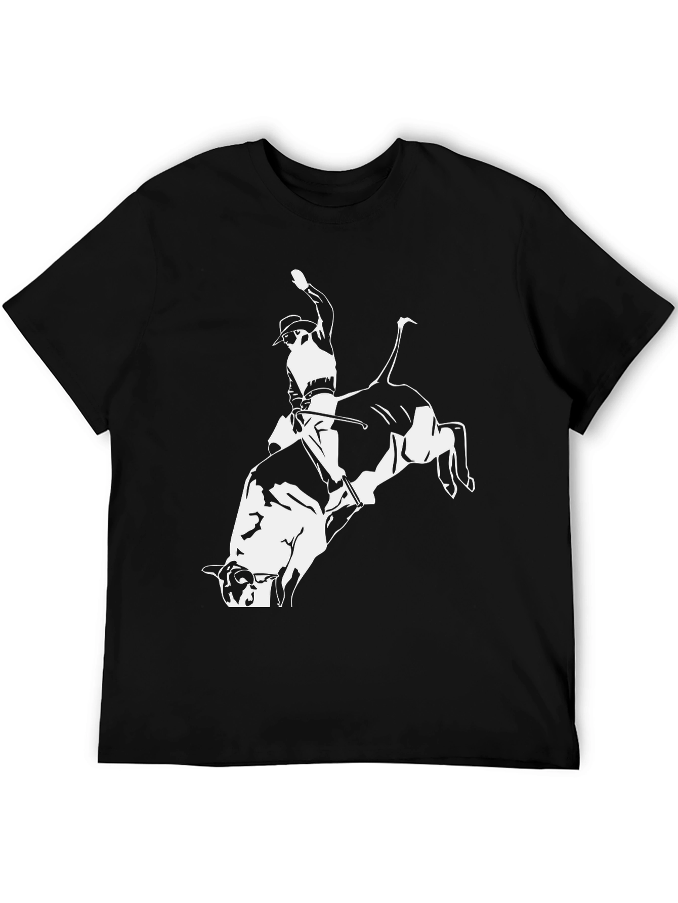 Bull Riding Graphic Tee - Black Cotton T-Shirt