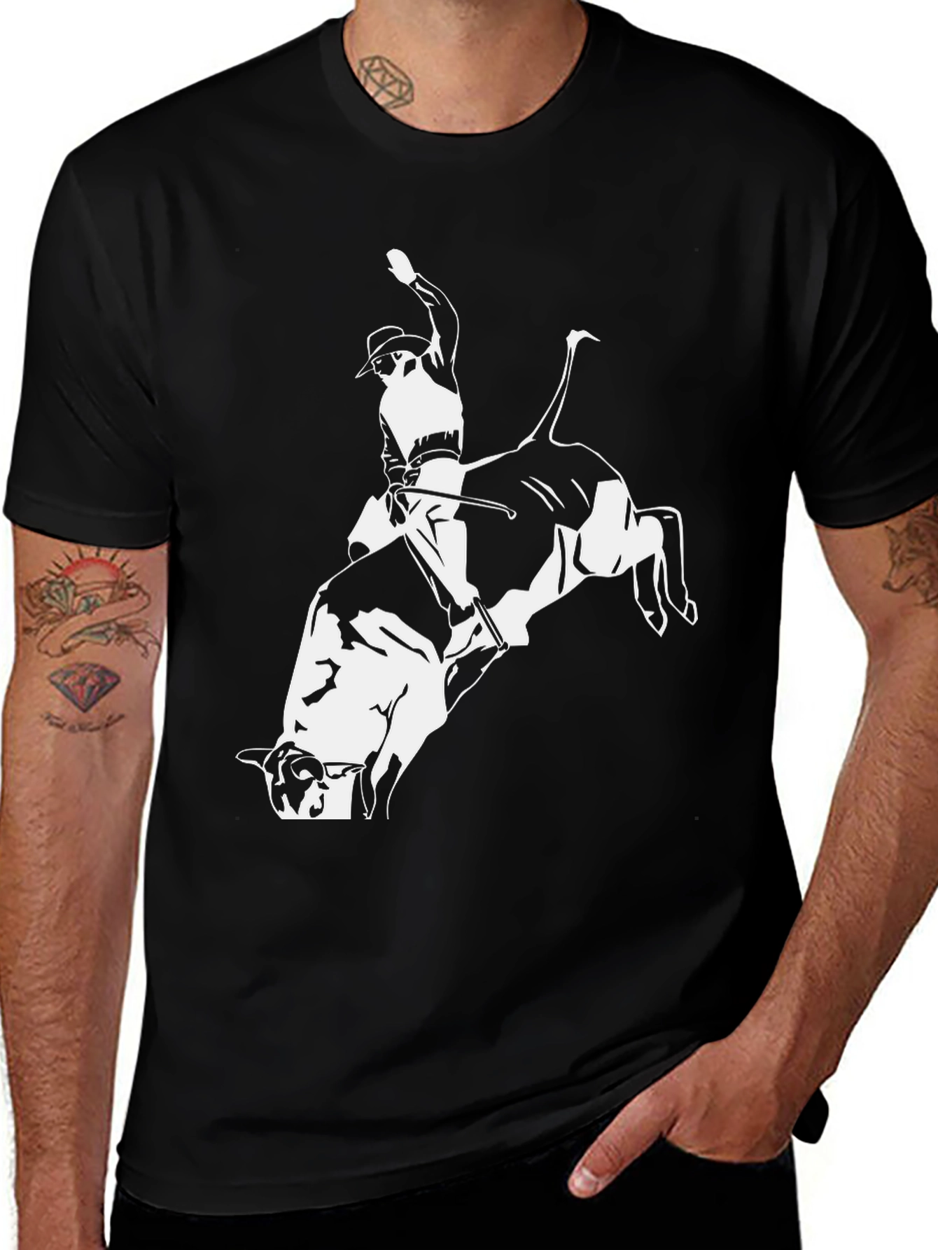 Bull Riding Graphic Tee - Black Cotton T-Shirt