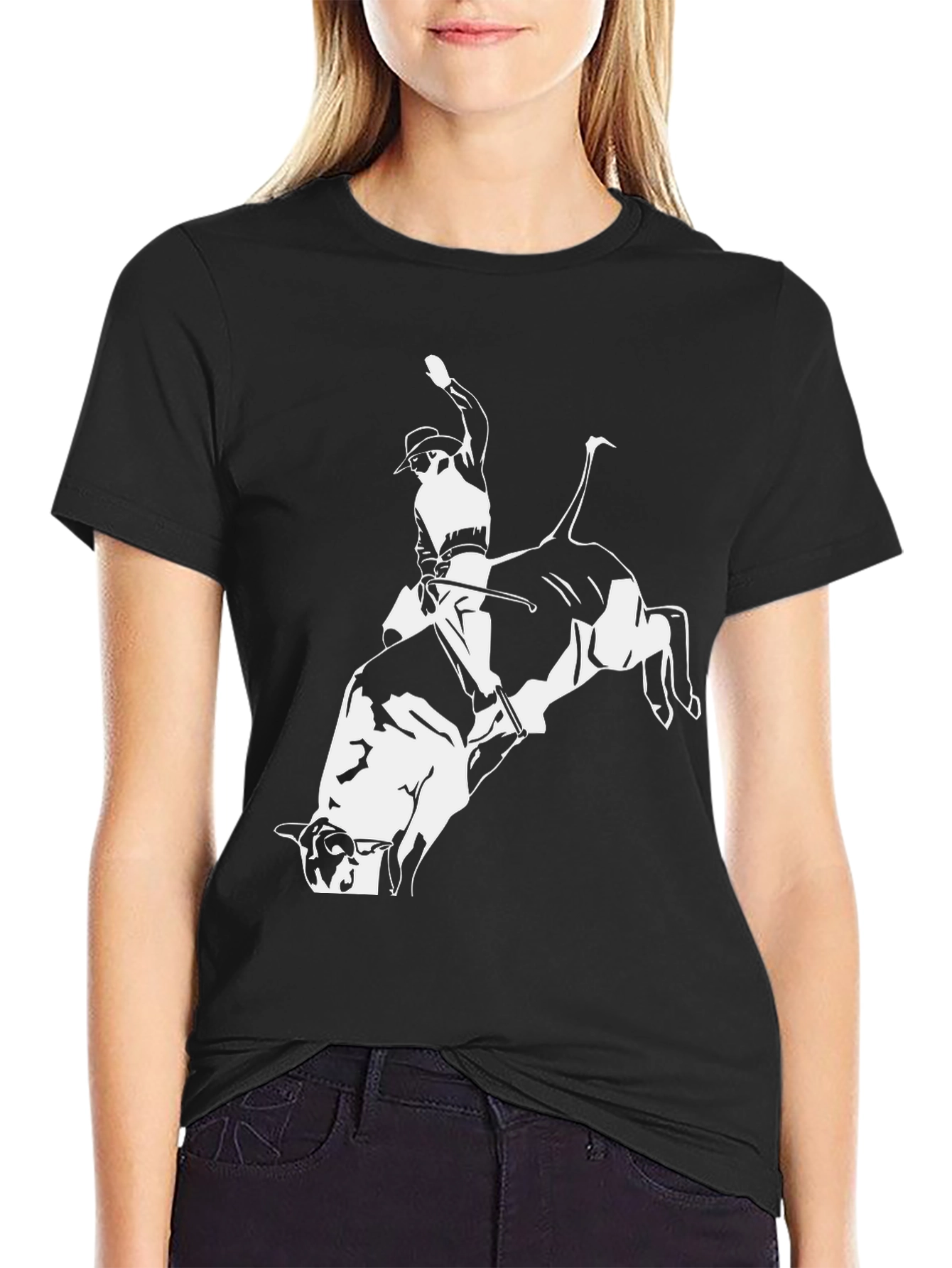 Bull Riding Graphic Tee - Black Cotton T-Shirt