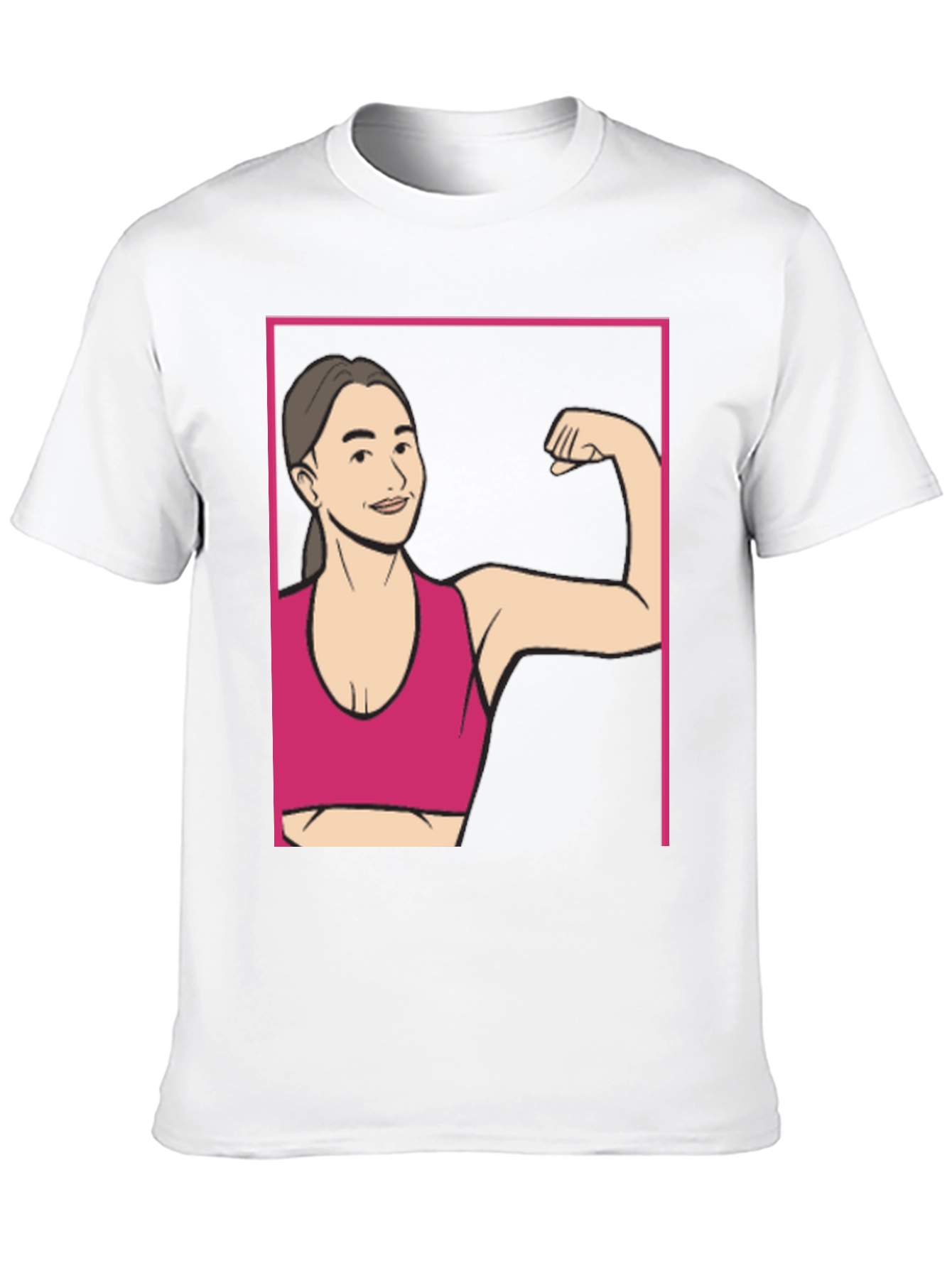 Strong Woman Cartoon Graphic Tee - Black Cotton Shirt