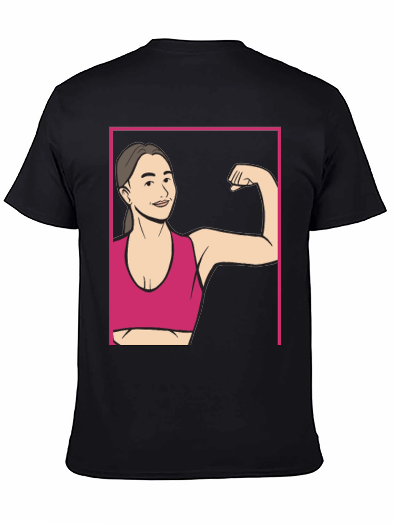 Strong Woman Cartoon Graphic Tee - Black Cotton Shirt