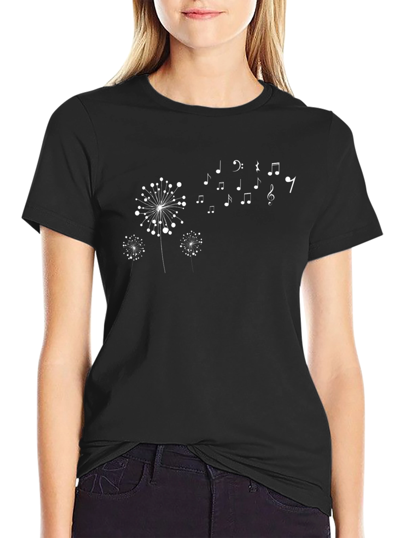 Dandelion Music Notes Black Graphic Tee