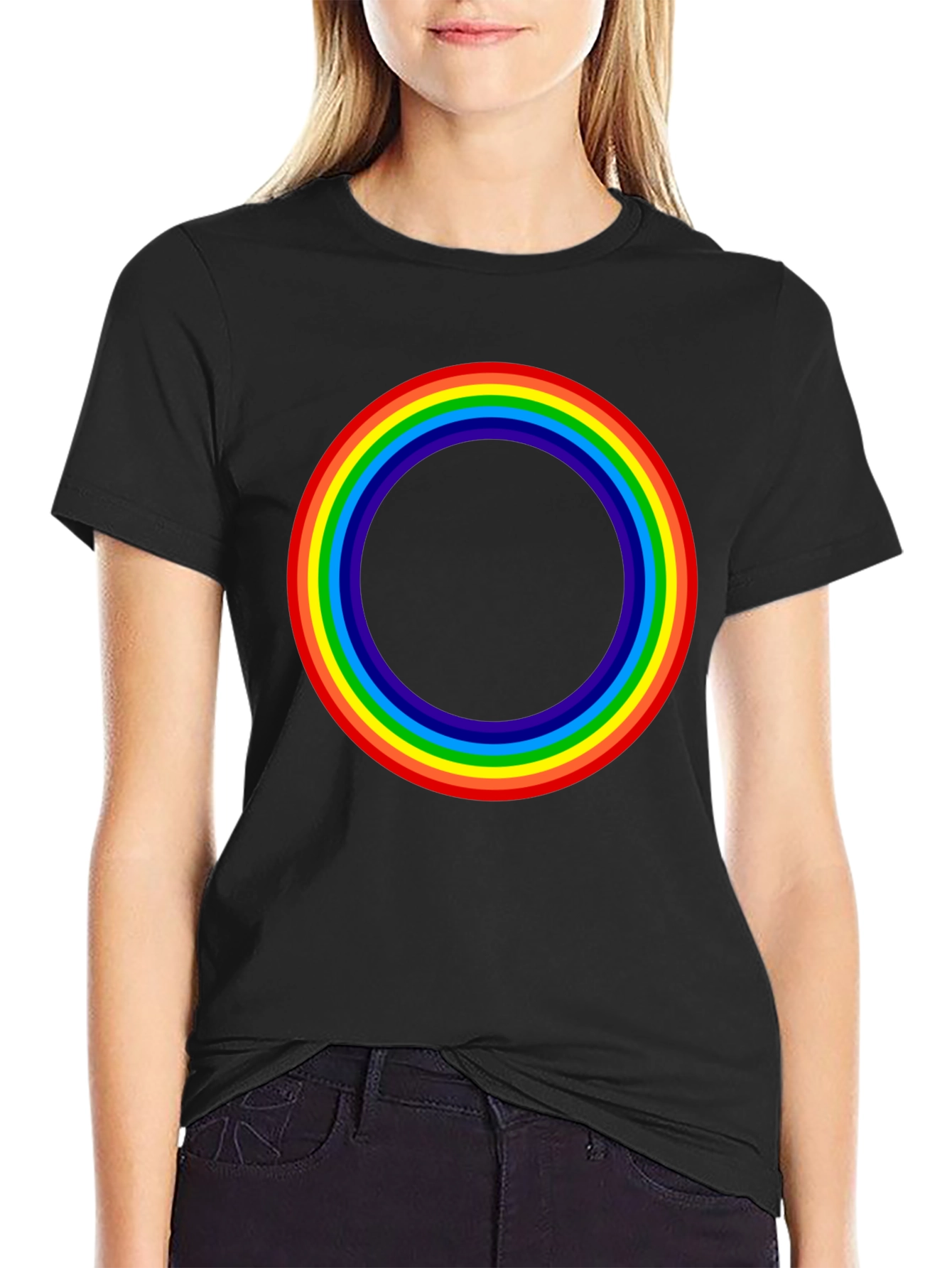 Rainbow Circle Graphic T-Shirt - Black Cotton Tee