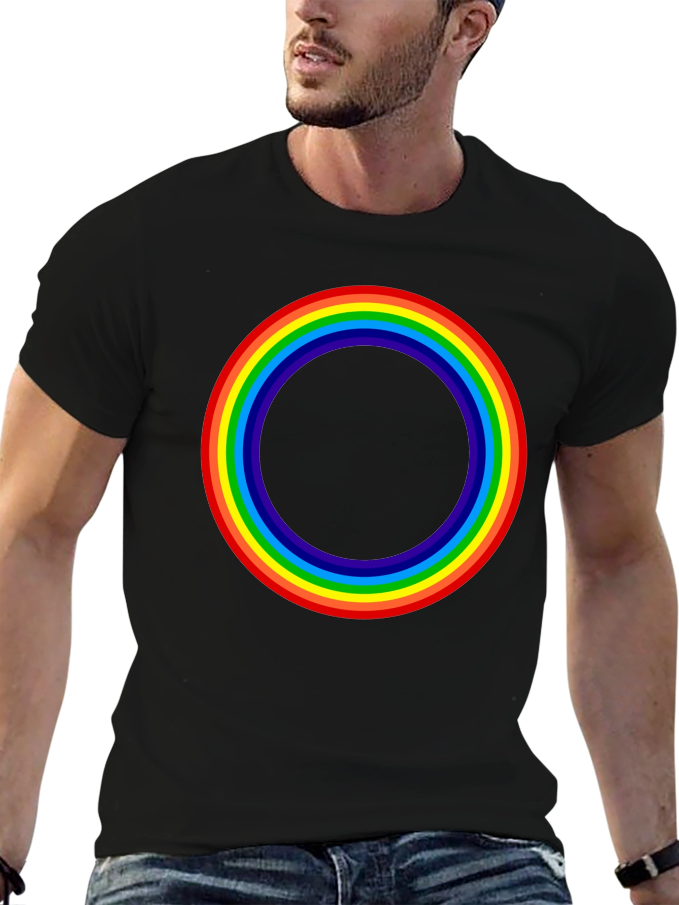Rainbow Circle Graphic T-Shirt - Black Cotton Tee