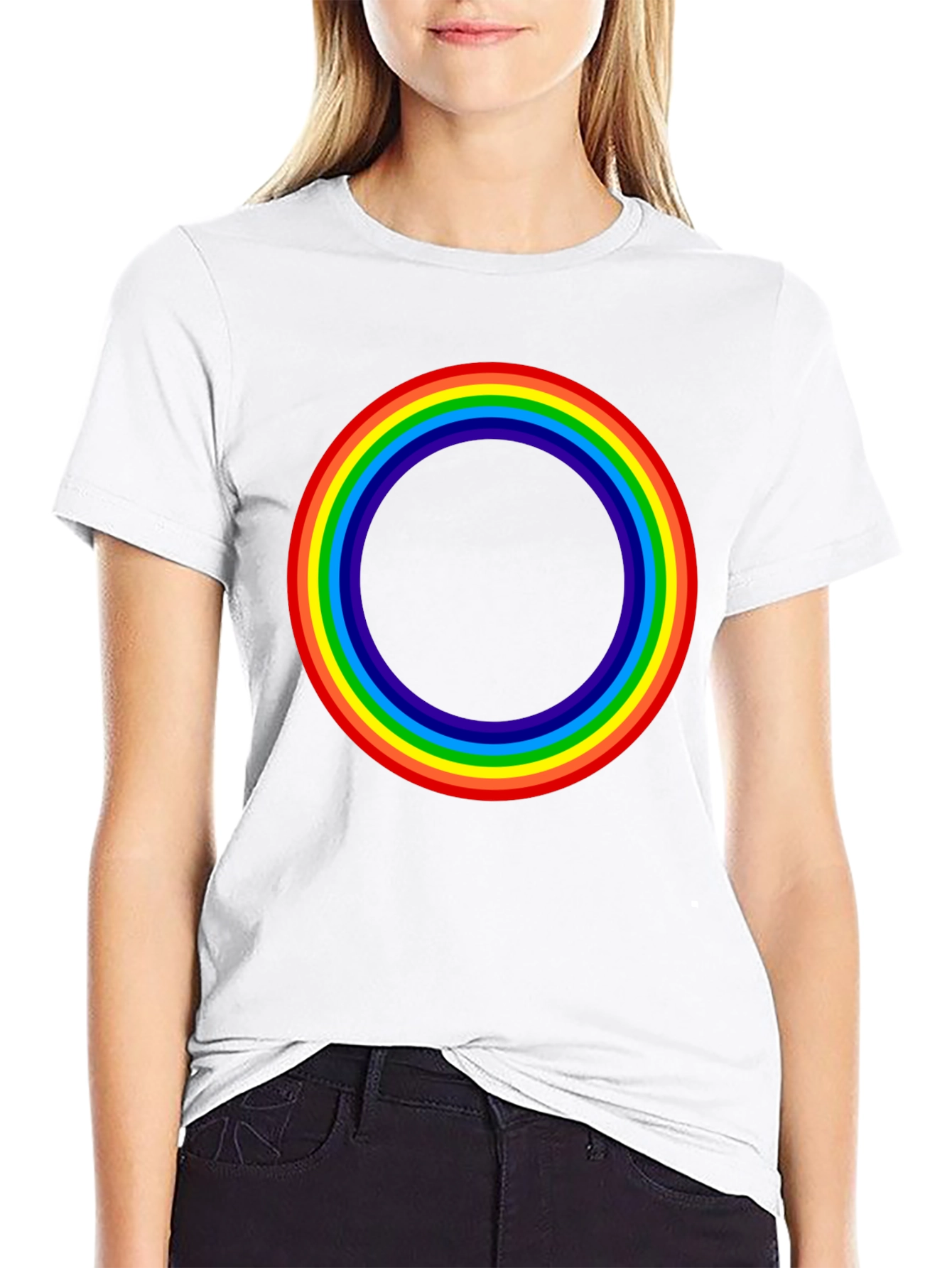 Rainbow Circle Graphic T-Shirt - Black Cotton Tee