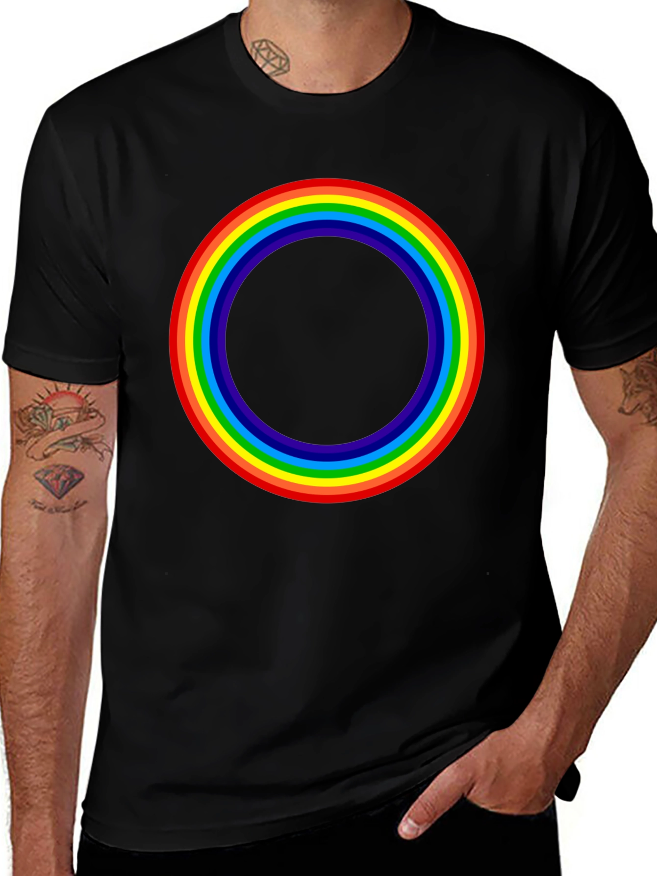 Rainbow Circle Graphic T-Shirt - Black Cotton Tee
