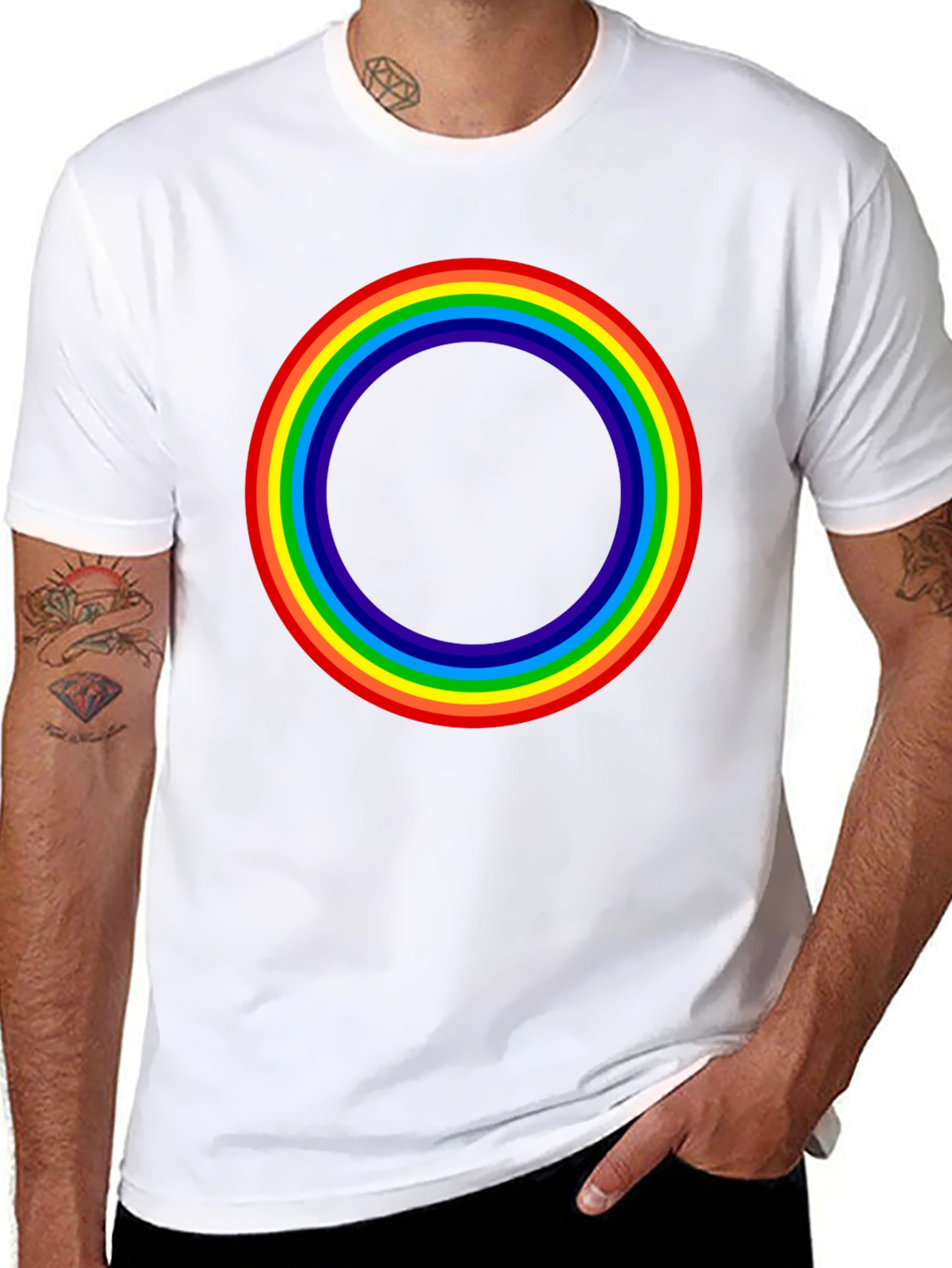 Rainbow Circle Graphic T-Shirt - Black Cotton Tee