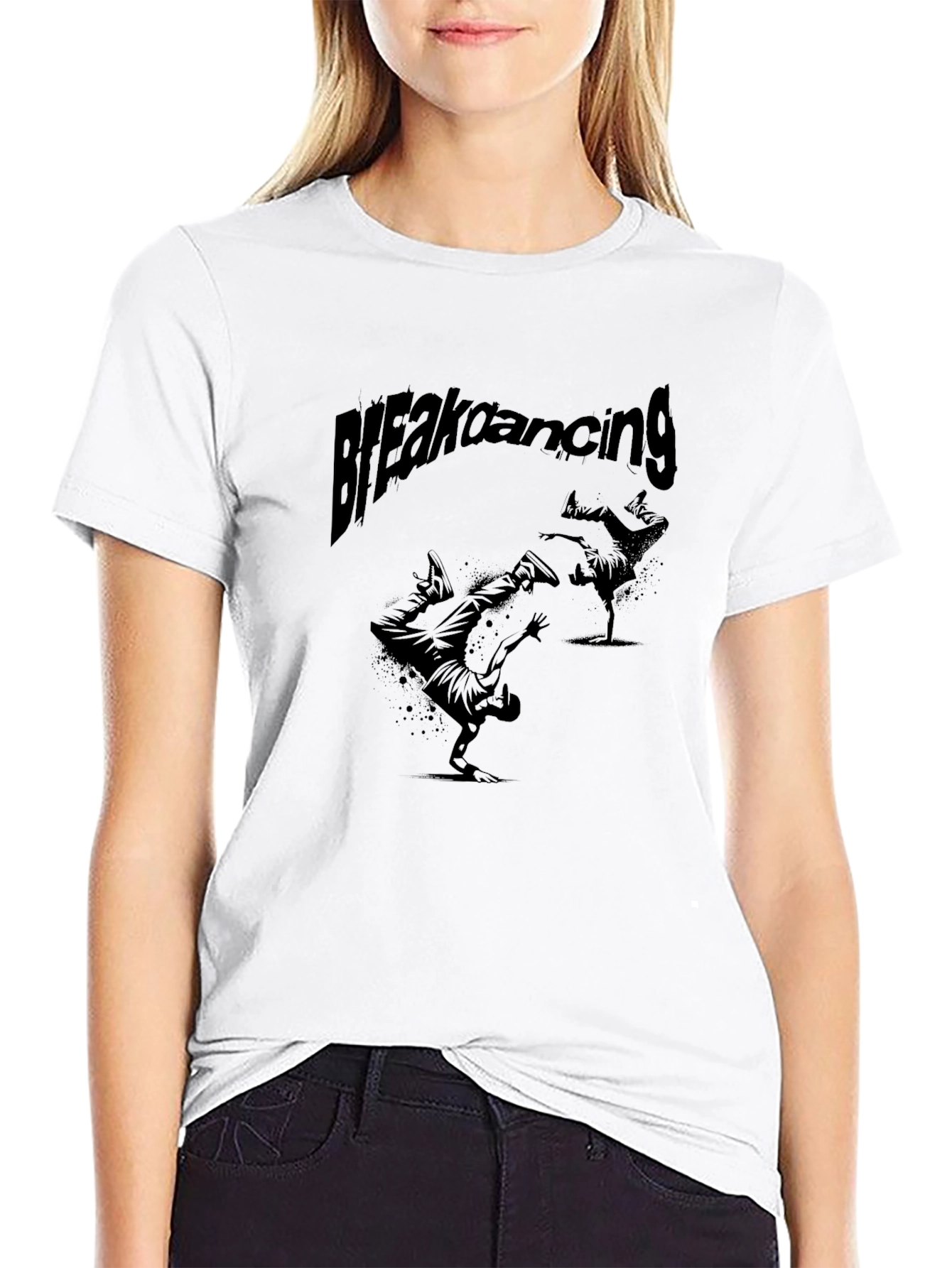 Breakdancing Graphic Tee - Black Crew Neck
