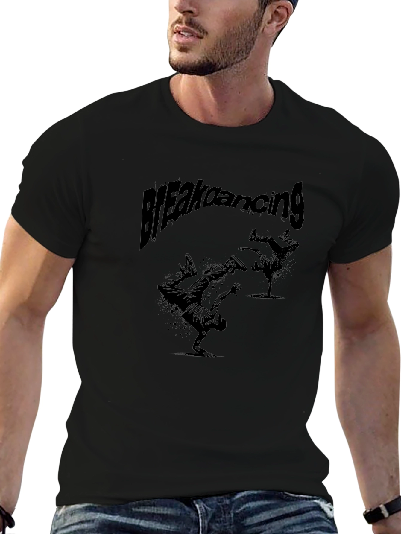 Breakdancing Graphic Tee - Black Crew Neck