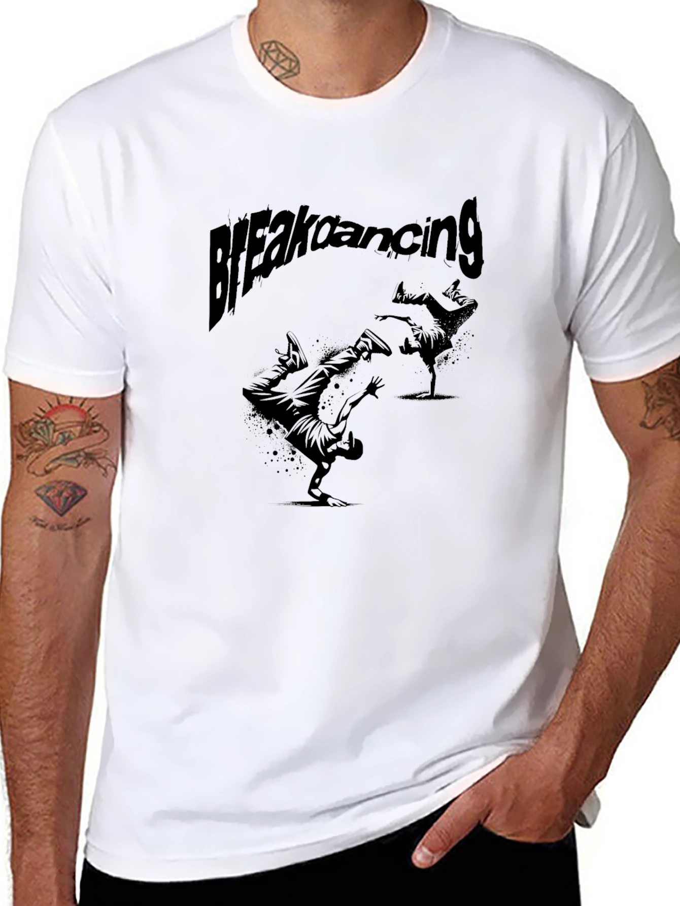 Breakdancing Graphic Tee - Black Crew Neck
