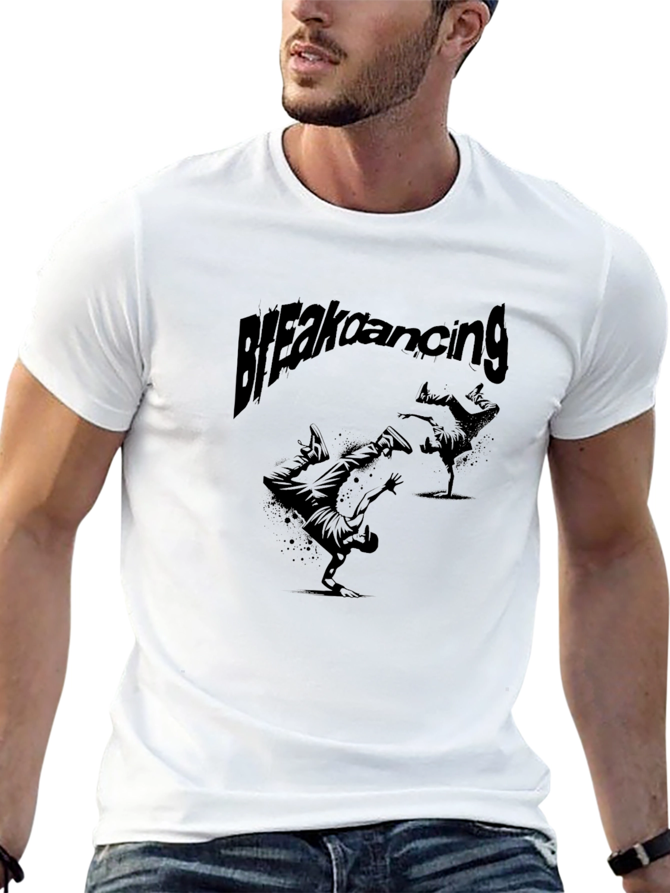 Breakdancing Graphic Tee - Black Crew Neck