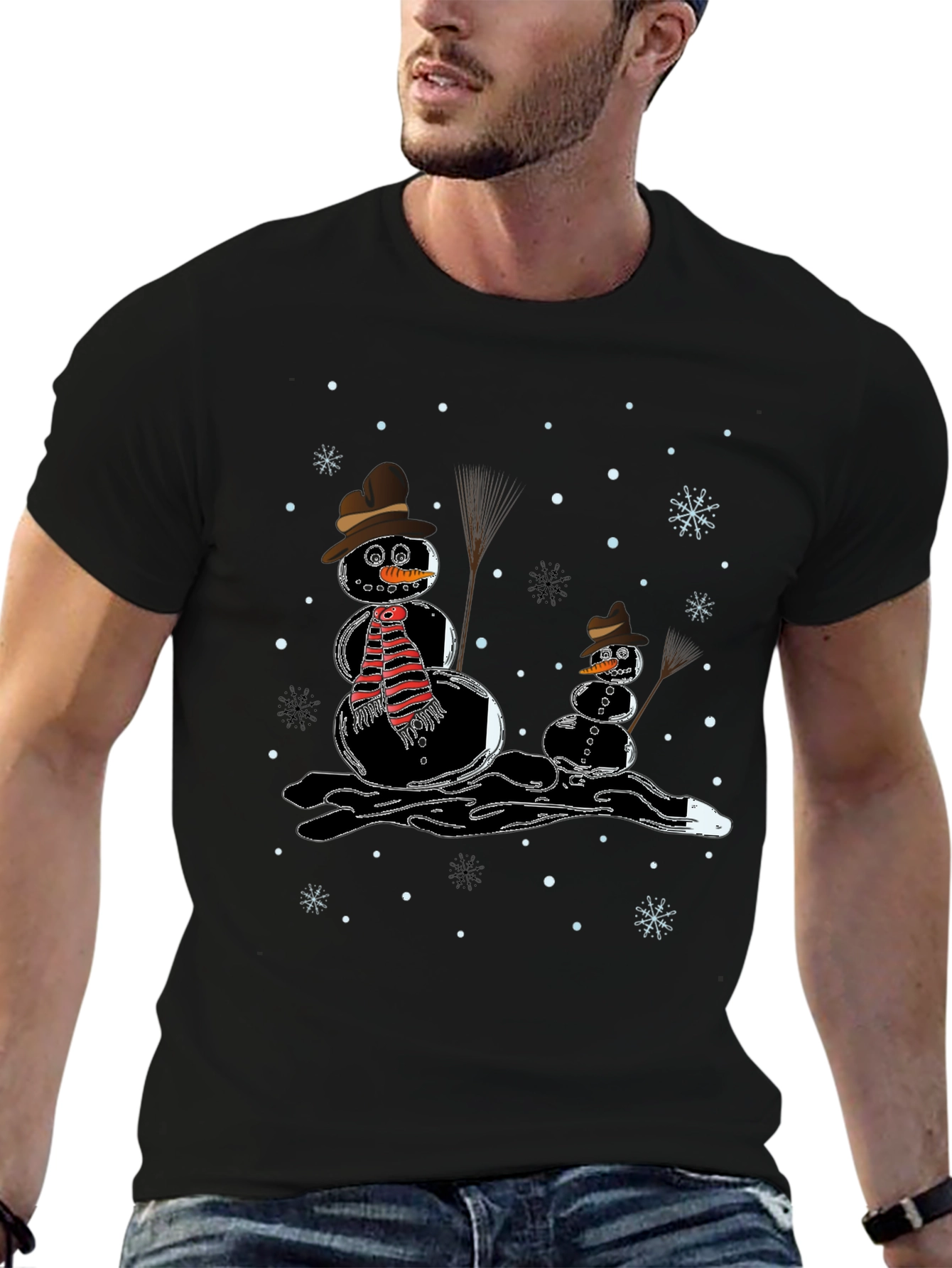 Melting Snowman Graphic Tee - Black