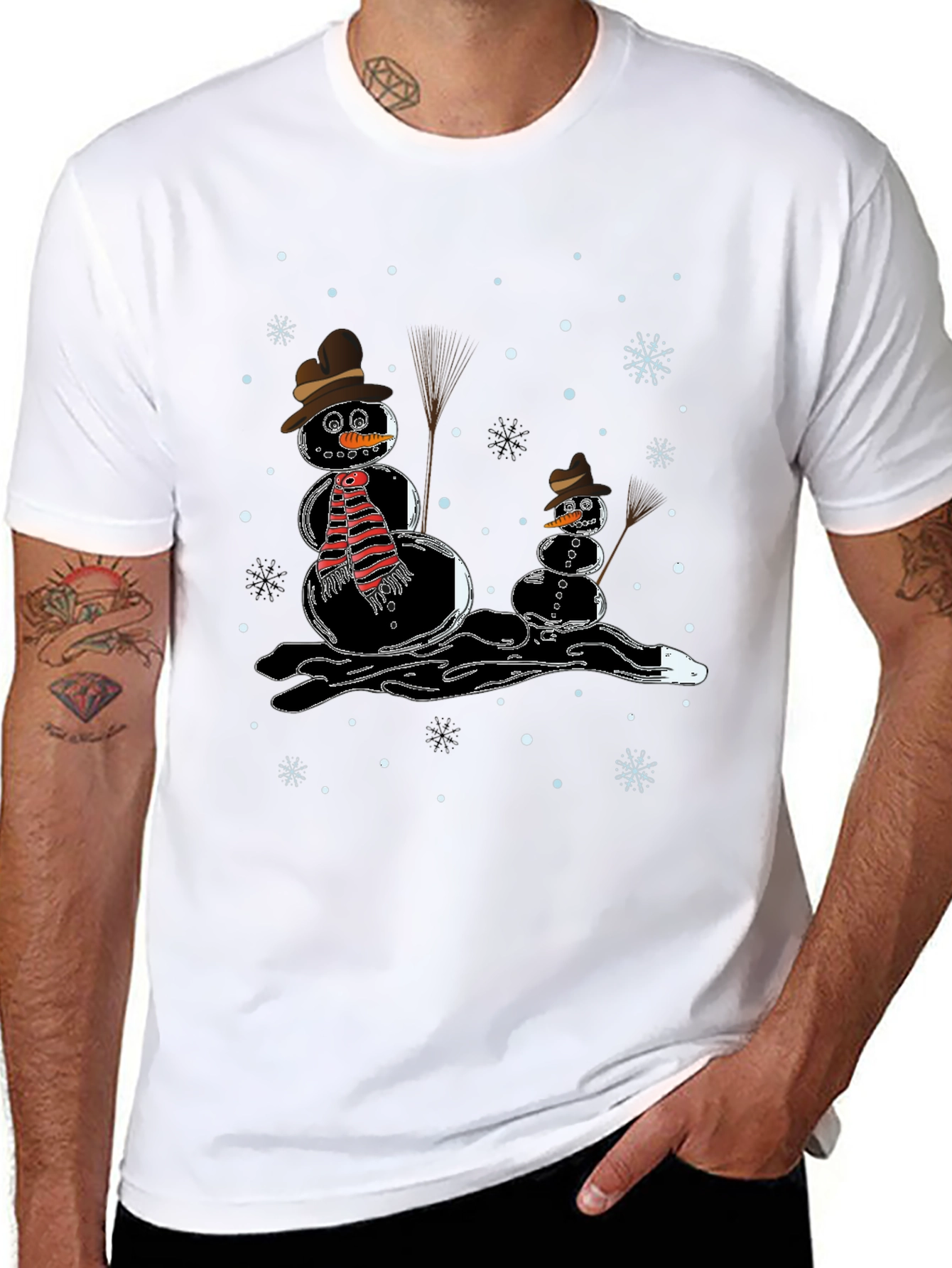 Melting Snowman Graphic Tee - Black