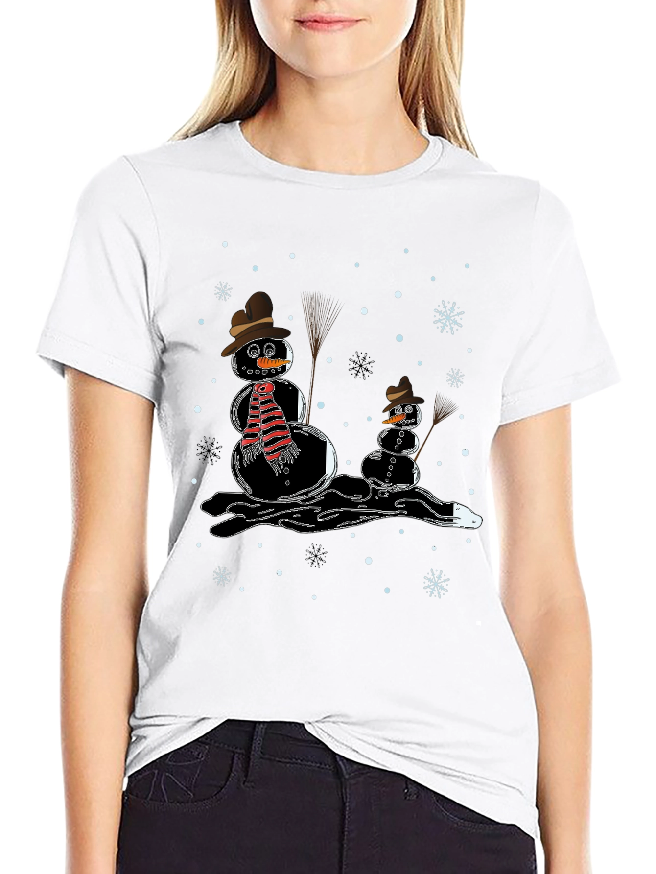 Melting Snowman Graphic Tee - Black