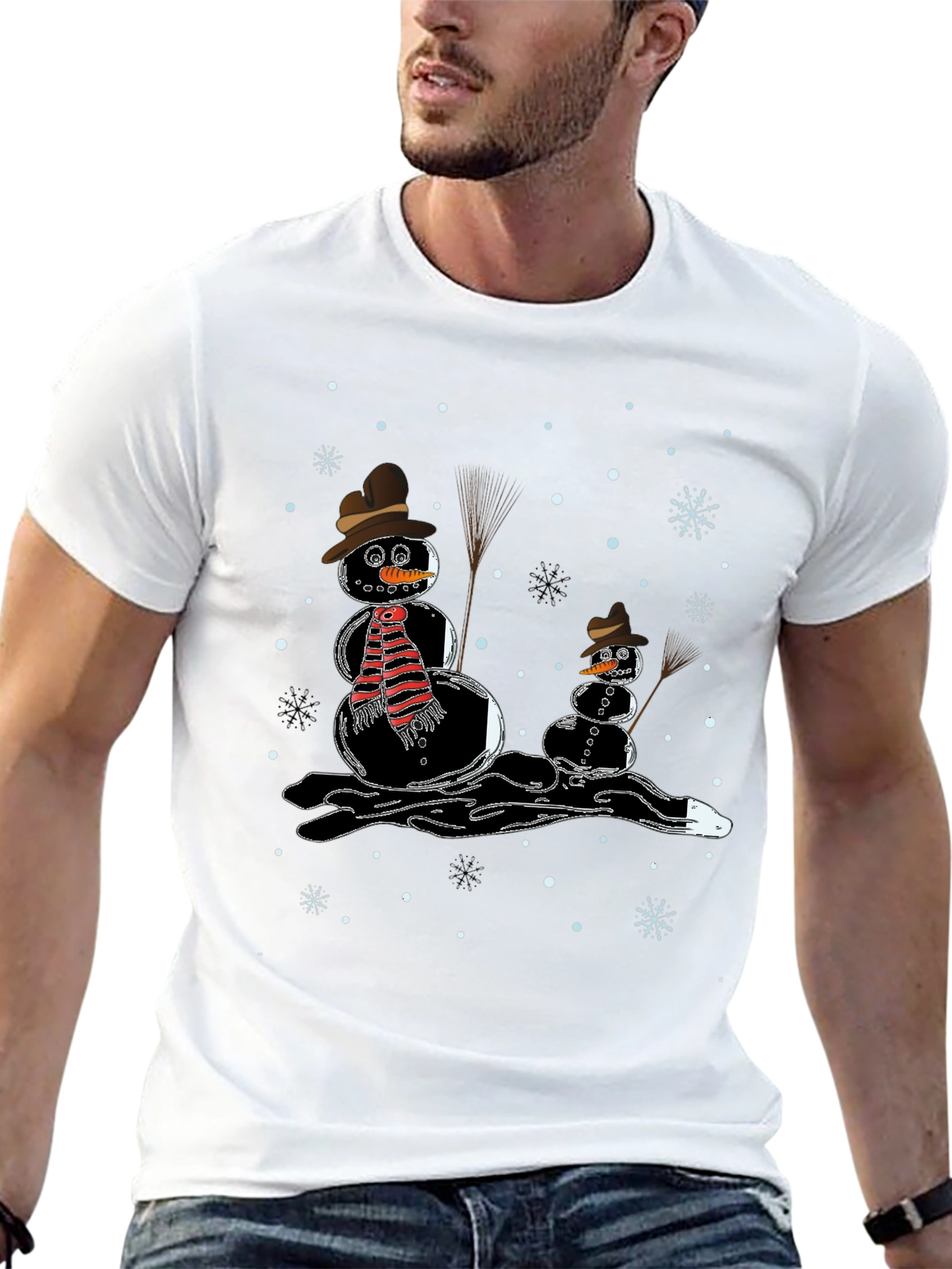 Melting Snowman Graphic Tee - Black