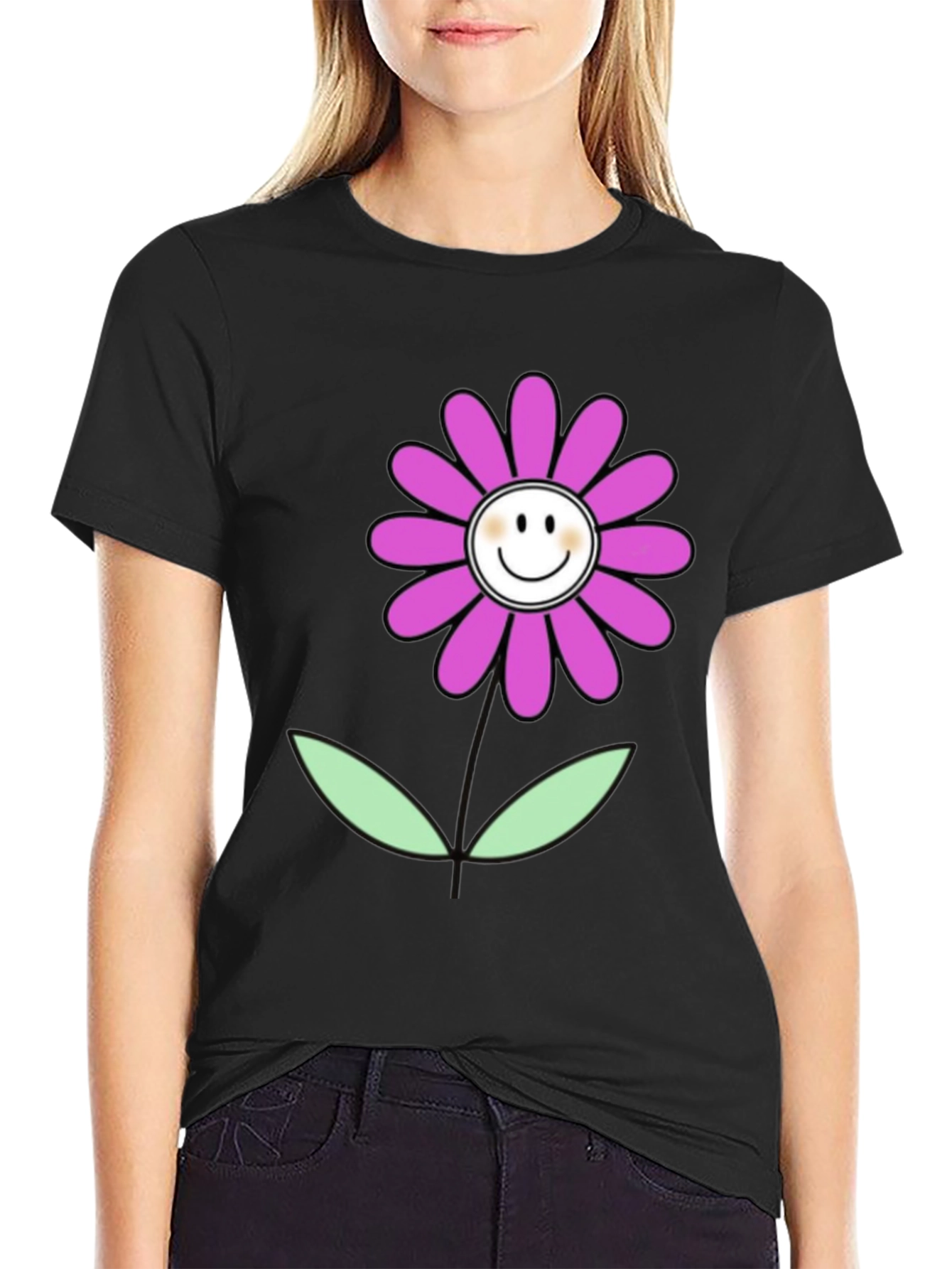 Smiley Flower Graphic Tee - Casual Comfort