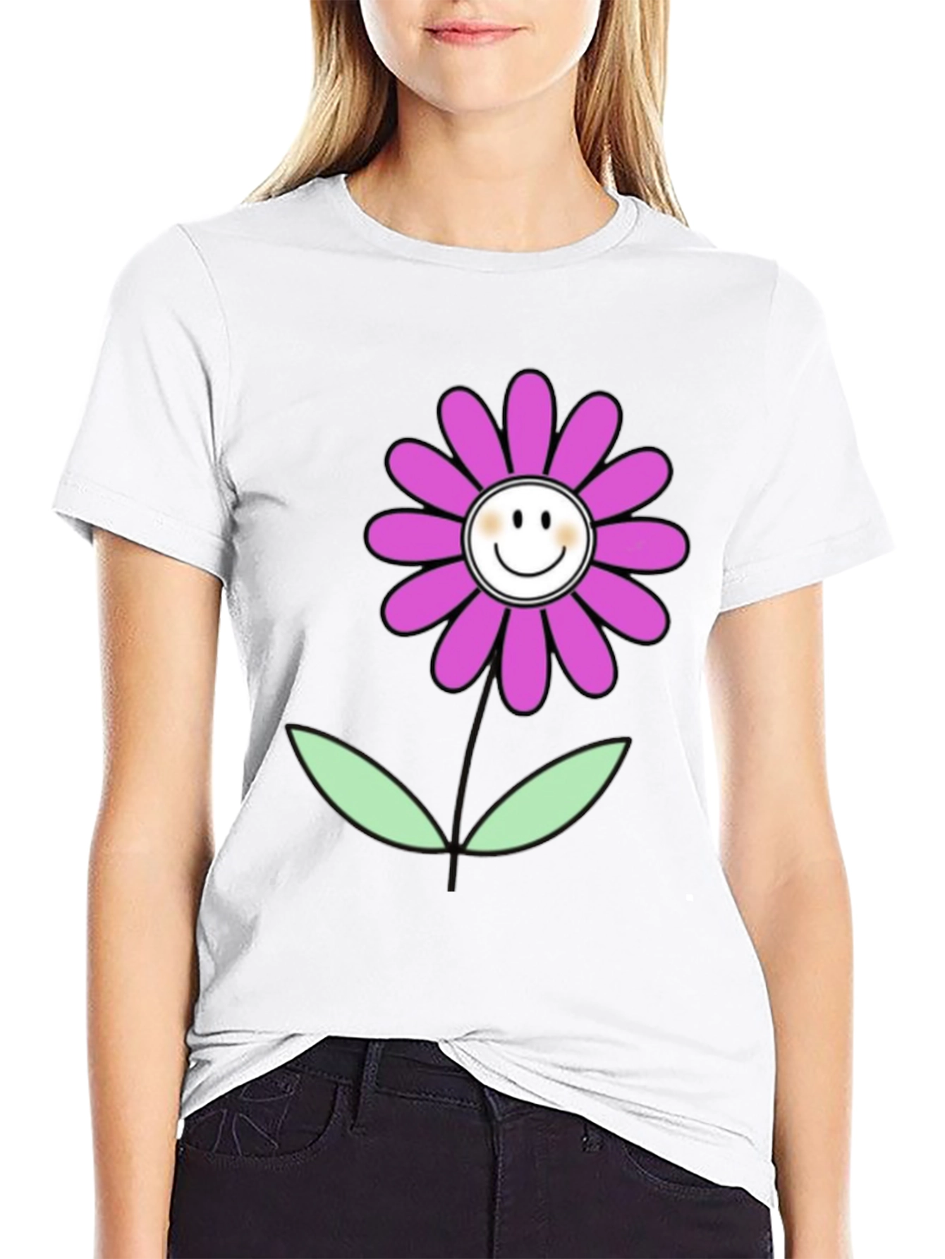 Smiley Flower Graphic Tee - Casual Comfort