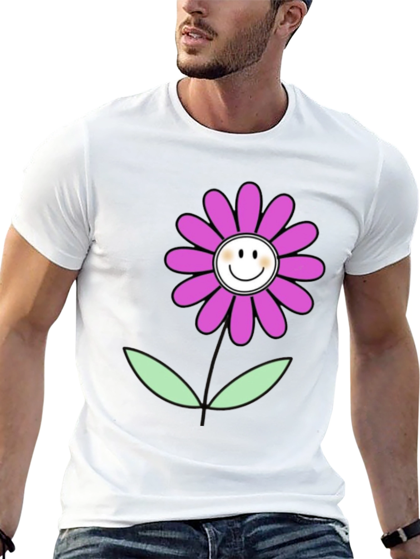Smiley Flower Graphic Tee - Casual Comfort