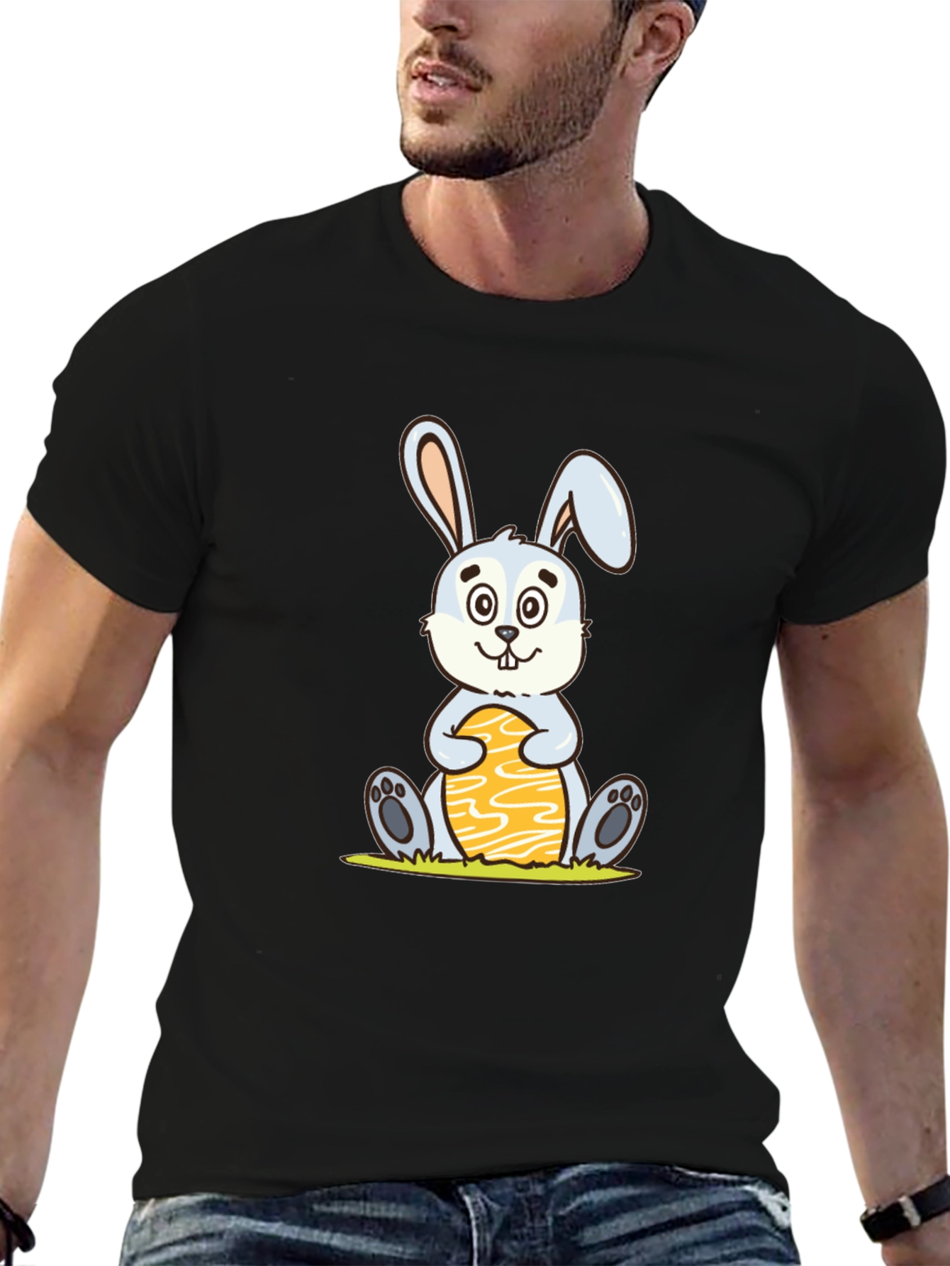 Cute Easter Bunny Holding Egg - Graphic T-Shirt