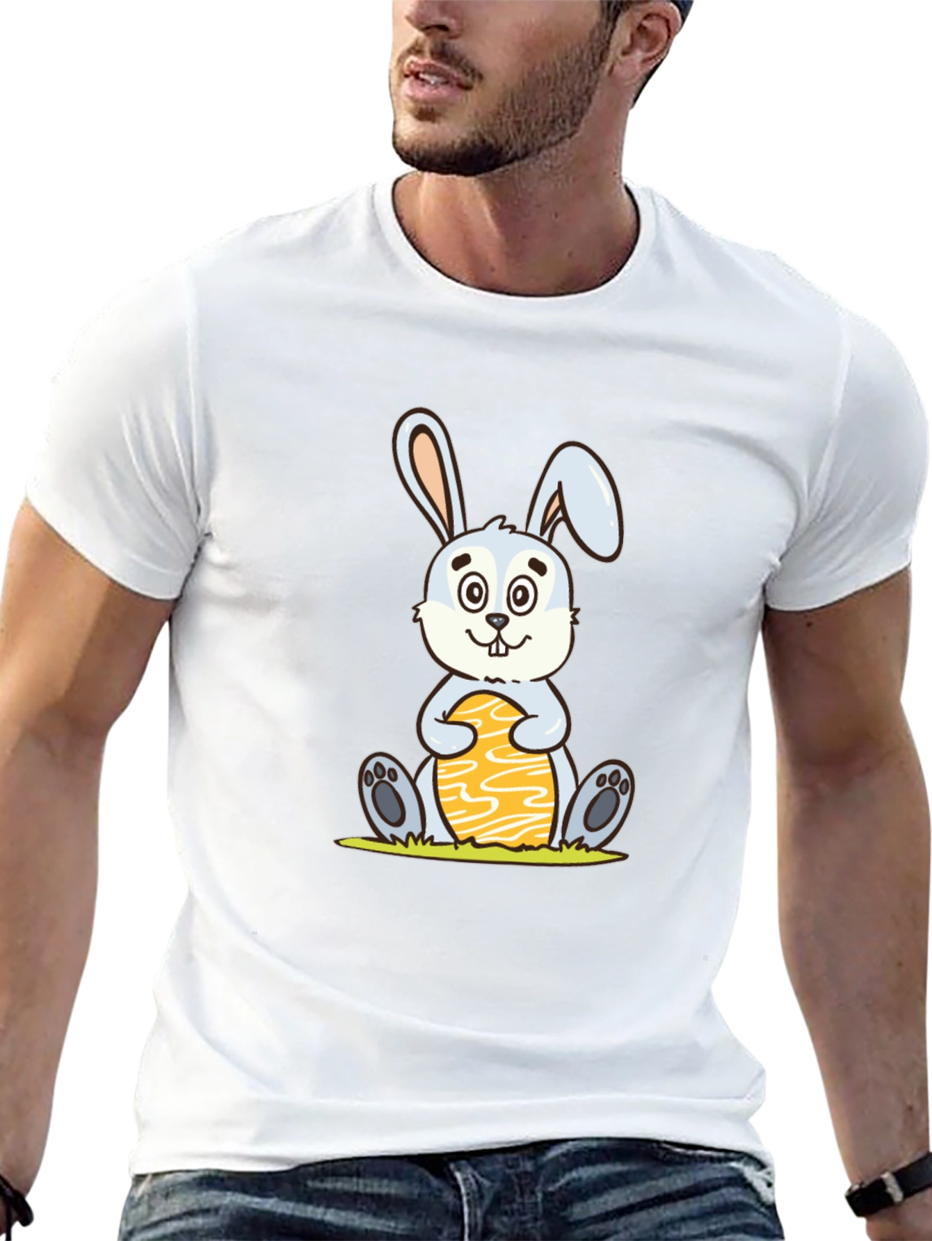 Cute Easter Bunny Holding Egg - Graphic T-Shirt