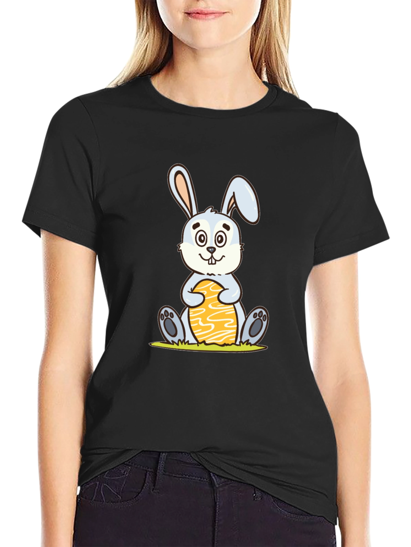 Cute Easter Bunny Holding Egg - Graphic T-Shirt