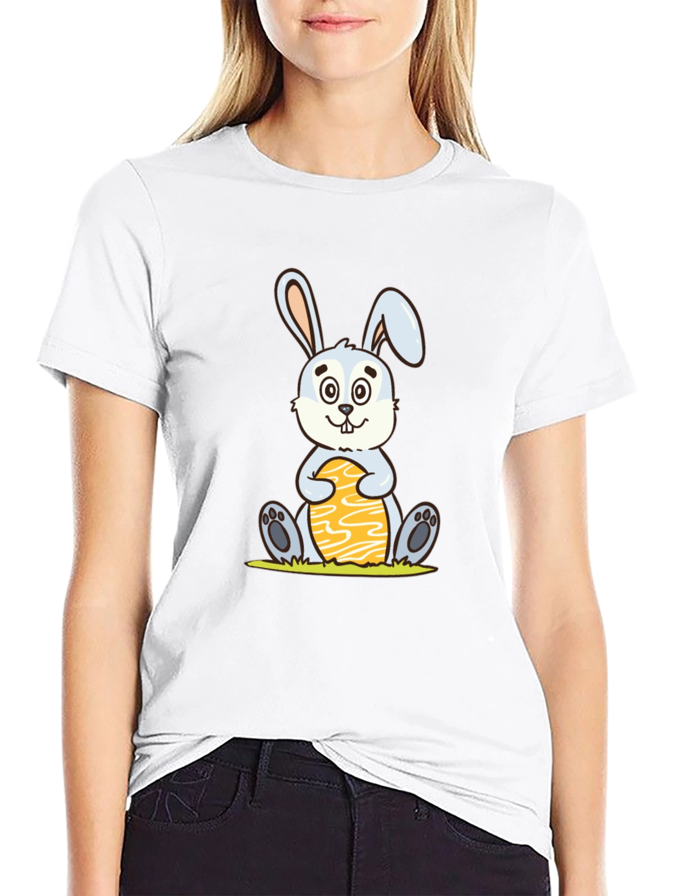 Cute Easter Bunny Holding Egg - Graphic T-Shirt