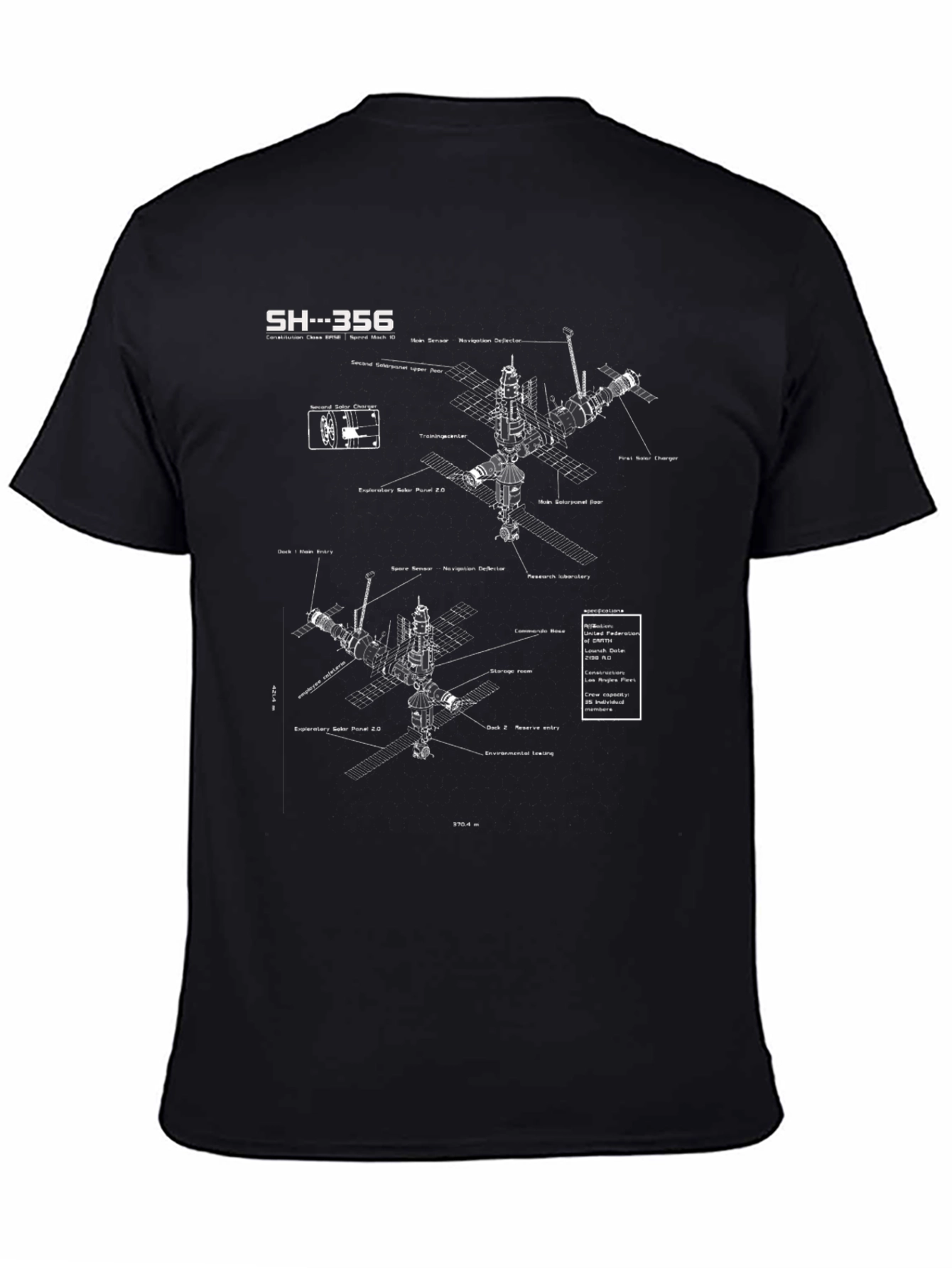 Space Station Blueprint Graphic T-Shirt