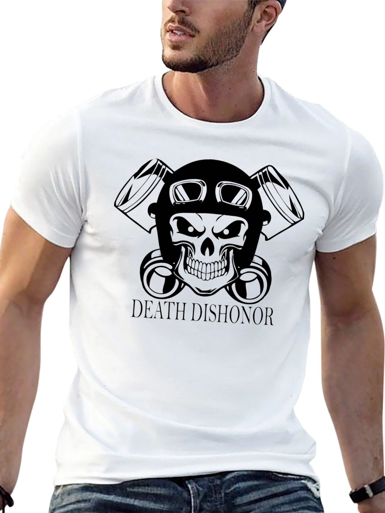 Death Dishonor Skull Biker T-Shirt