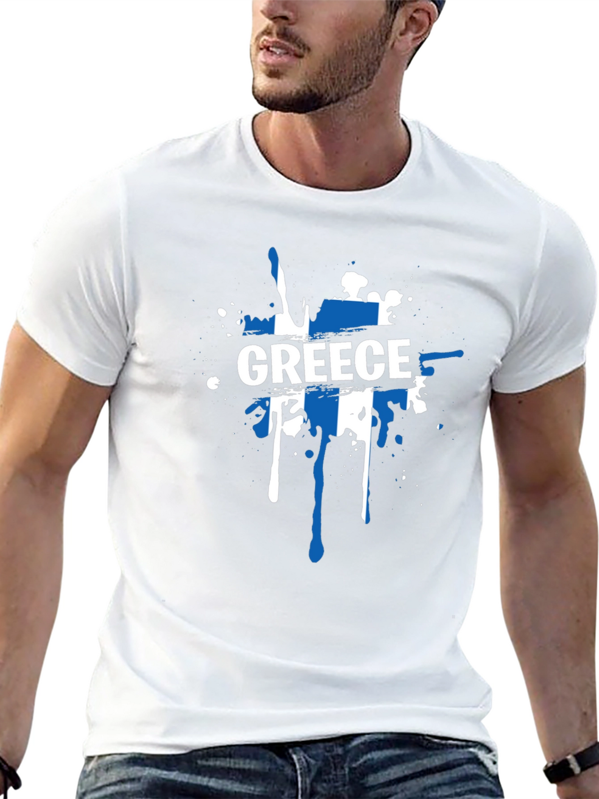Greece Flag Splatter T-Shirt - Stylish Patriotic Tee