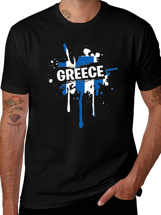Greece Flag Splatter T-Shirt - Stylish Patriotic Tee