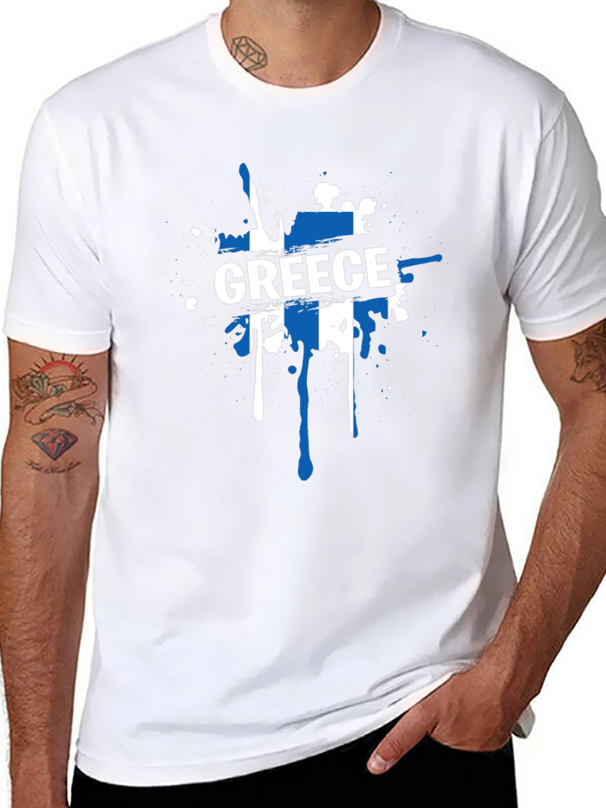 Greece Flag Splatter T-Shirt - Stylish Patriotic Tee