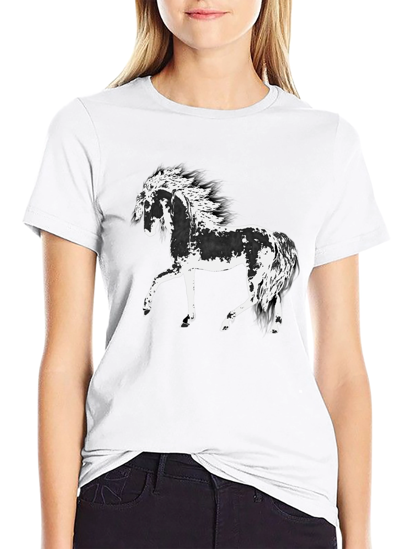 Horse Graphic Tee - Black Cotton T-Shirt