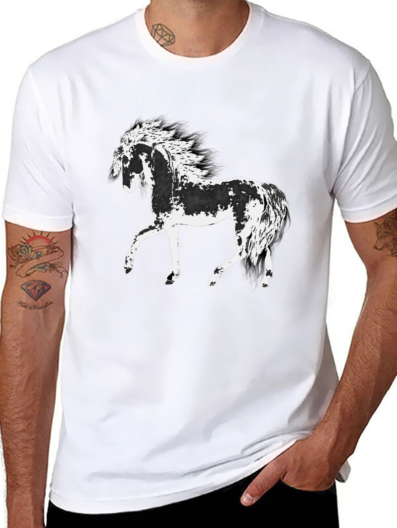 Horse Graphic Tee - Black Cotton T-Shirt