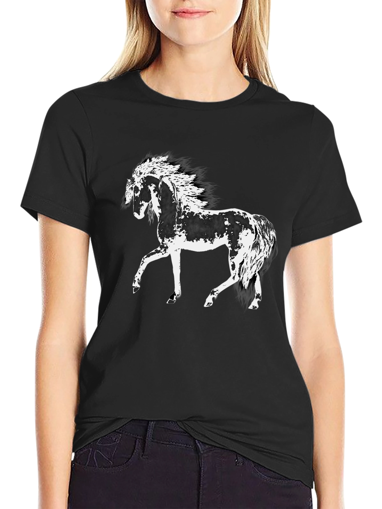 Horse Graphic Tee - Black Cotton T-Shirt