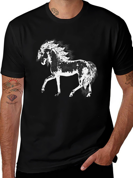 Horse Graphic Tee - Black Cotton T-Shirt