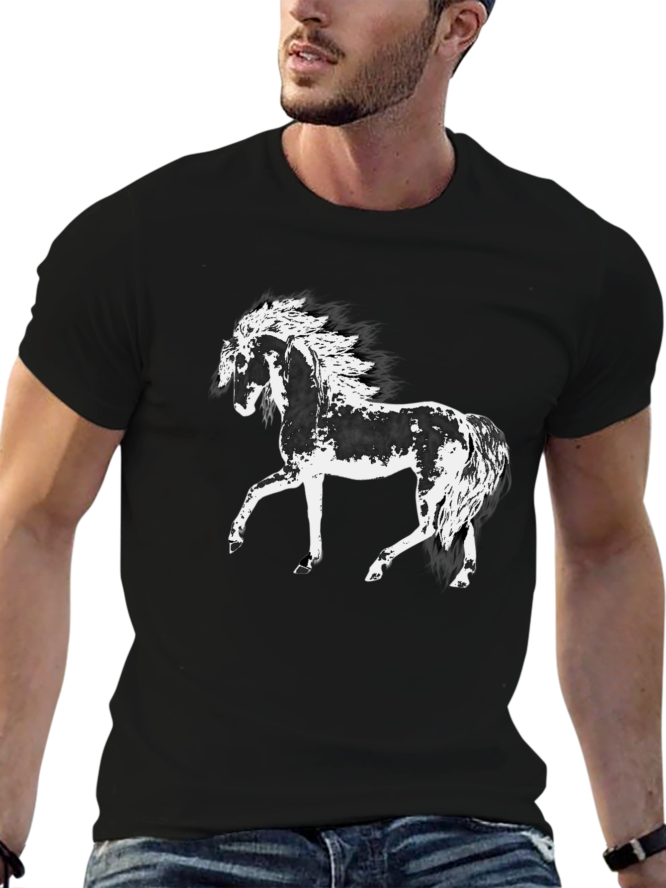 Horse Graphic Tee - Black Cotton T-Shirt