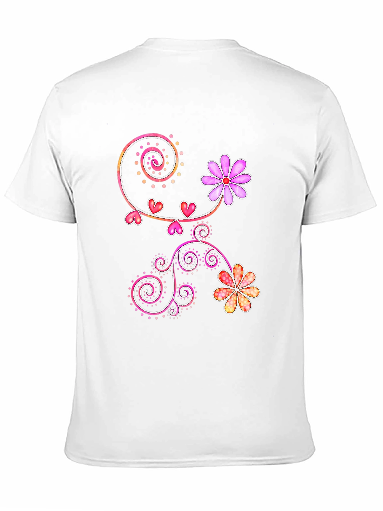 Floral Heart Swirl Design Black T-Shirt