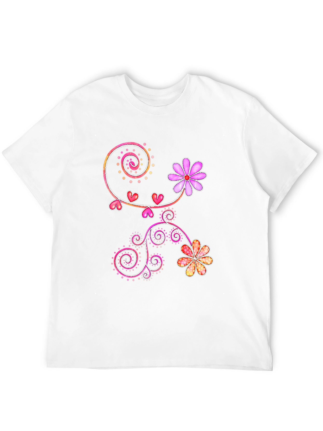Floral Heart Swirl Design Black T-Shirt