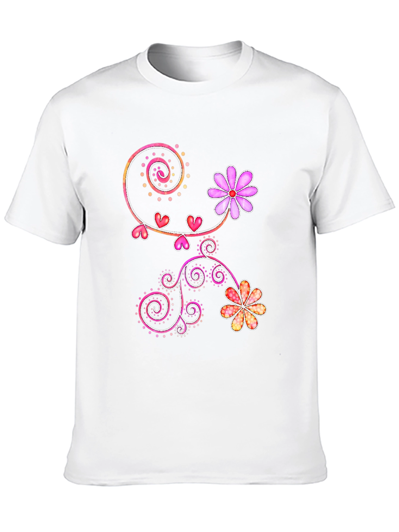 Floral Heart Swirl Design Black T-Shirt