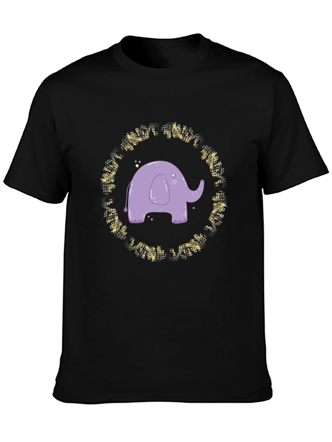 Cute Elephant Graphic Tee - Black