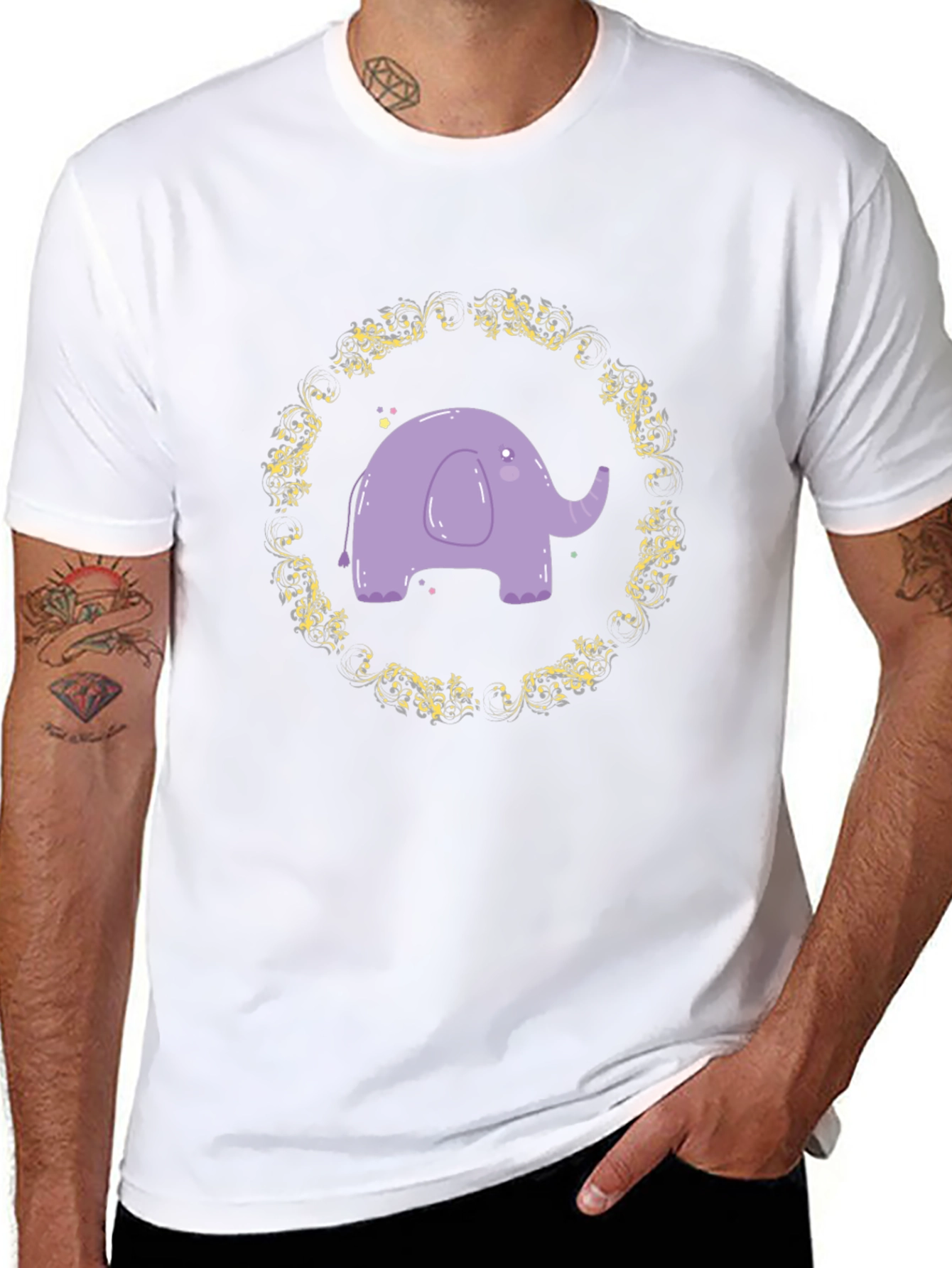 Cute Elephant Graphic Tee - Black