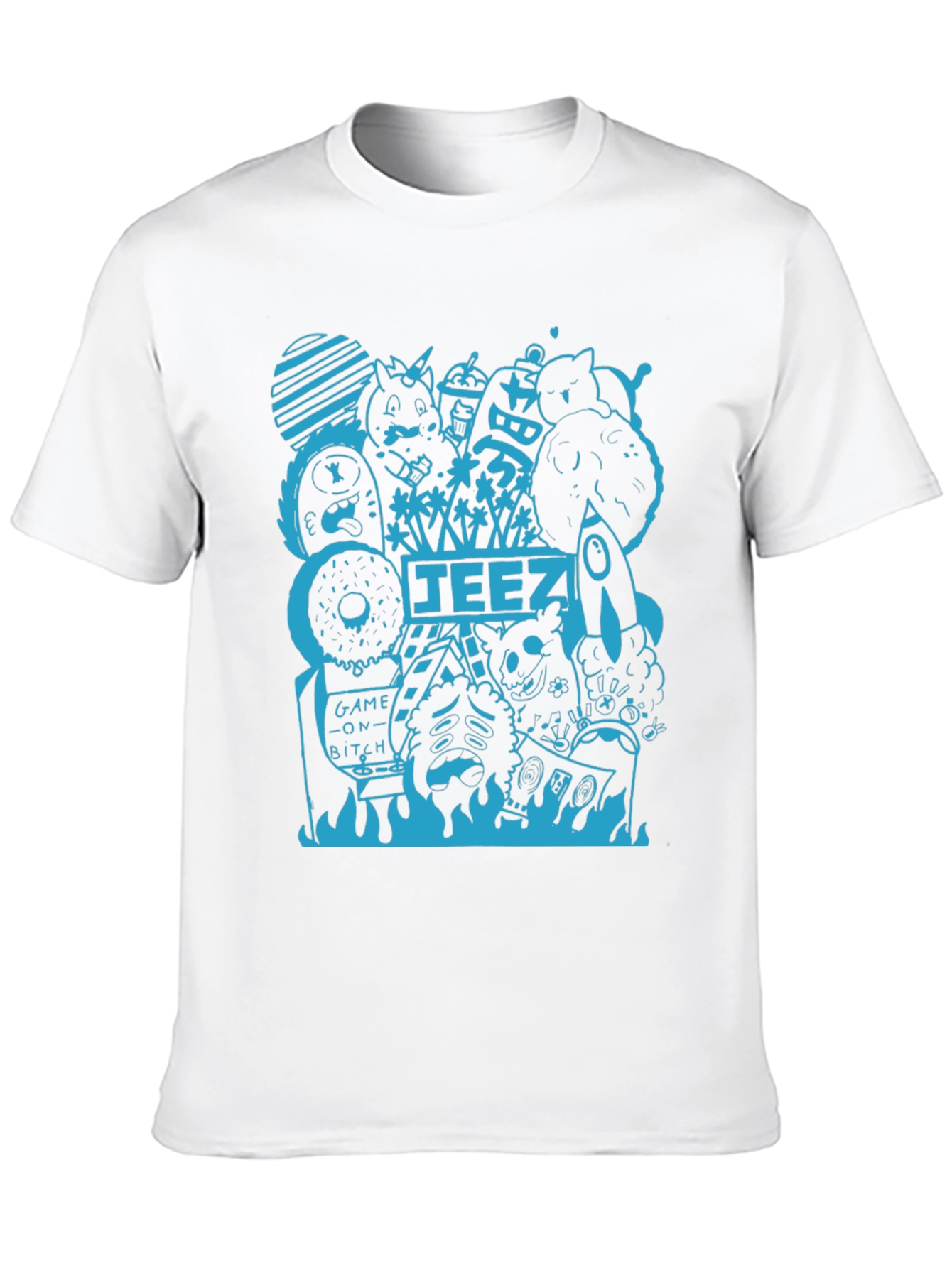 Graphic Tee - Black T-Shirt with Blue Doodle Design