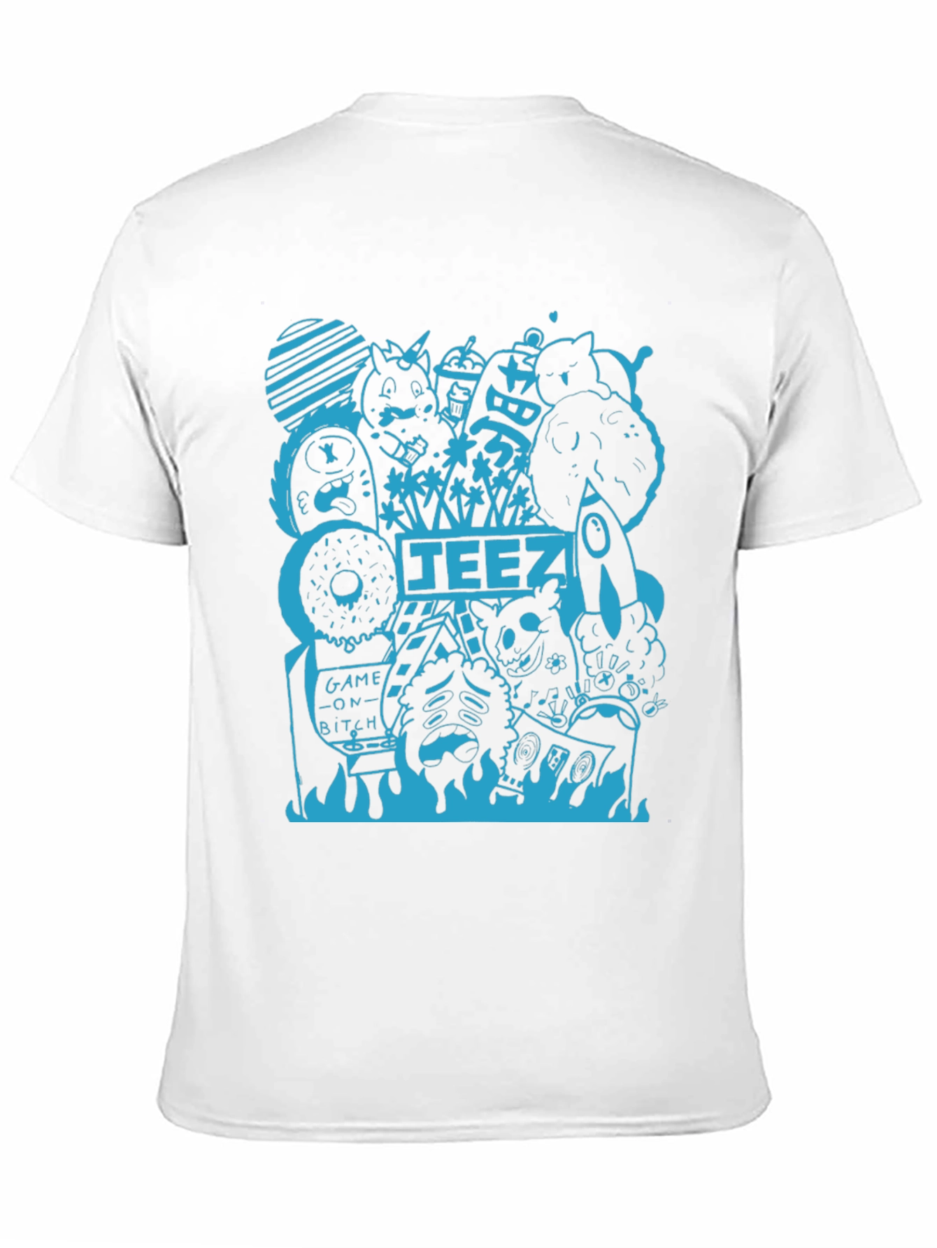 Graphic Tee - Black T-Shirt with Blue Doodle Design