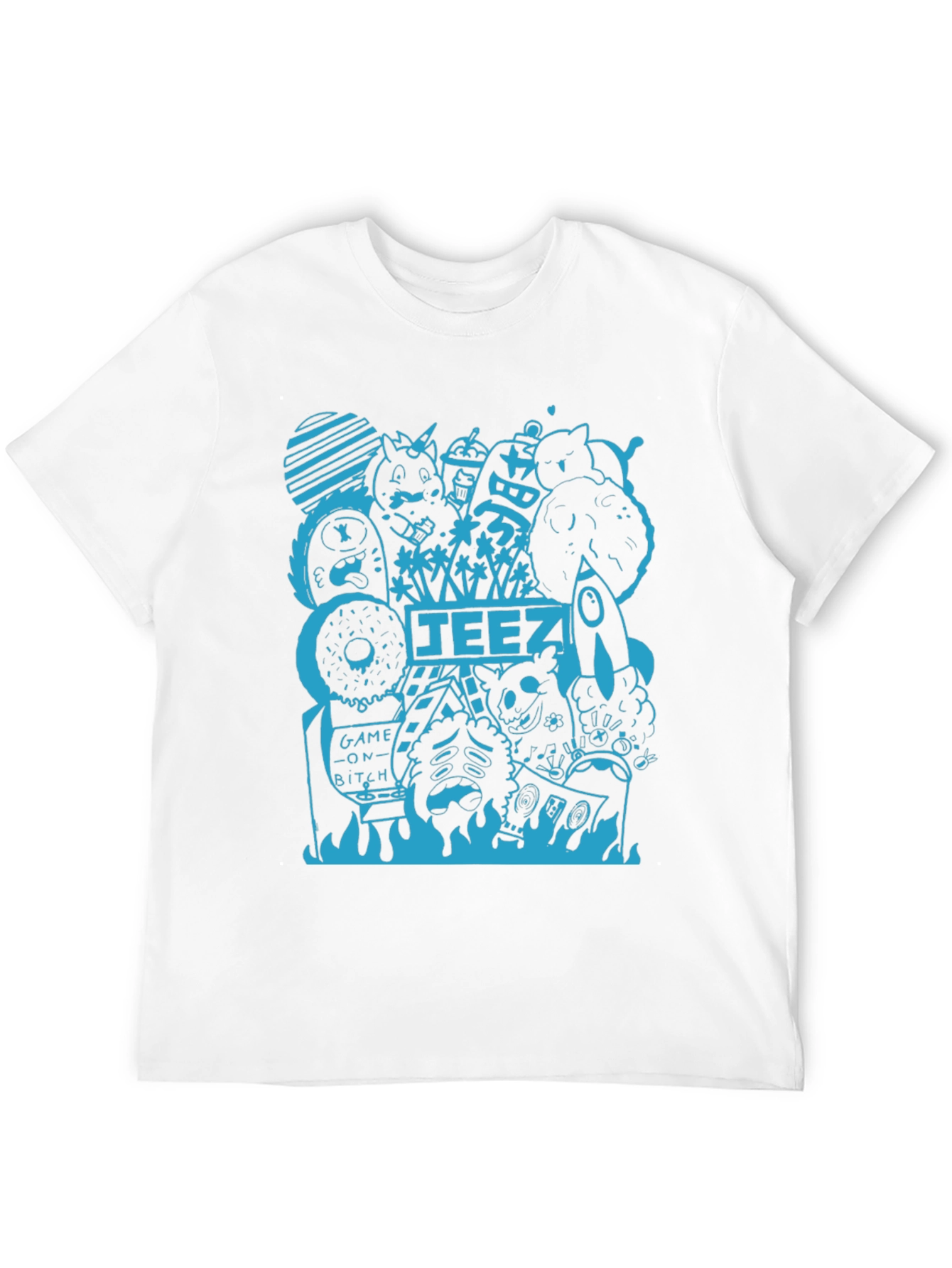Graphic Tee - Black T-Shirt with Blue Doodle Design