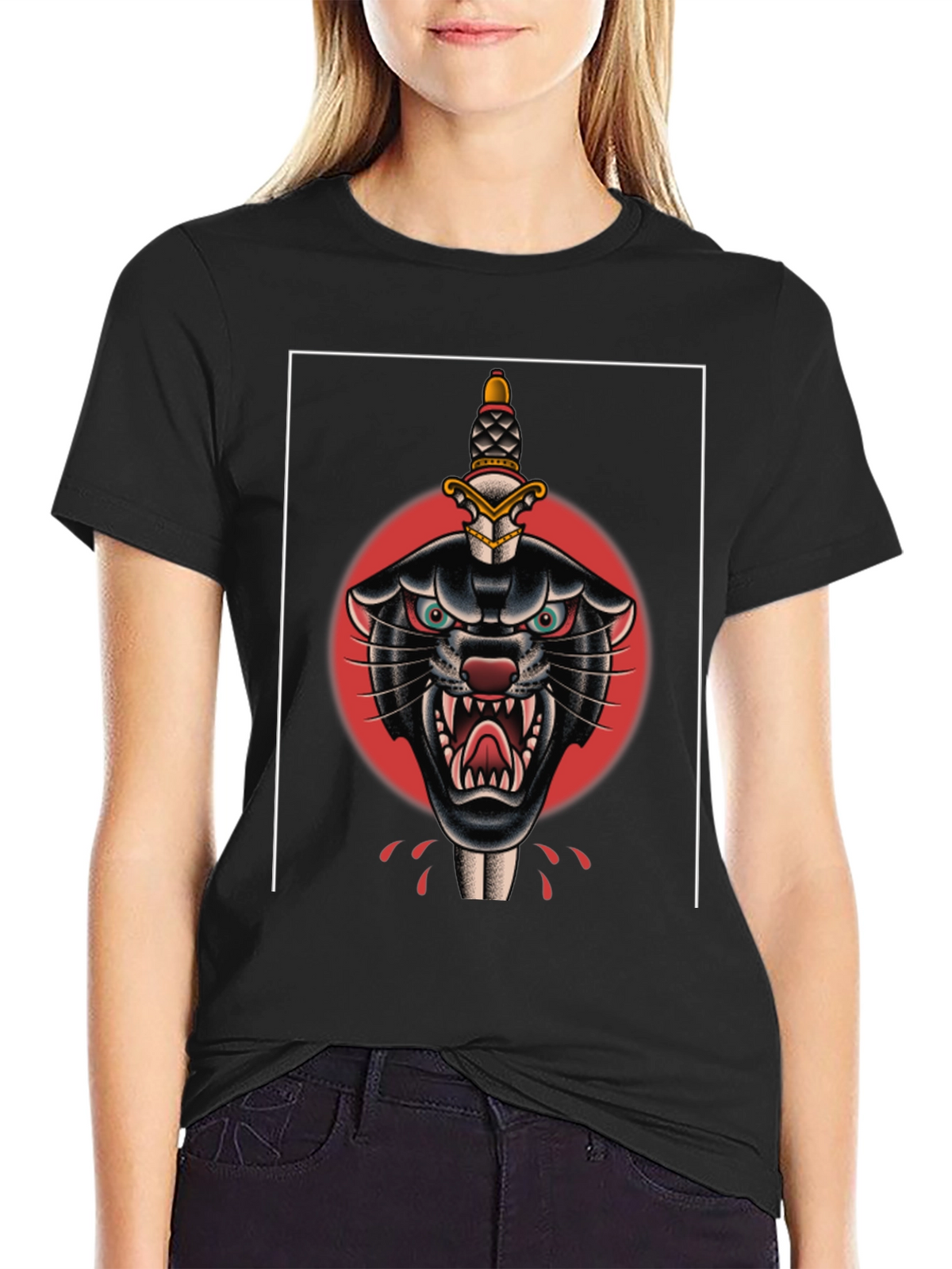 Black Panther Dagger Tattoo Graphic T-Shirt