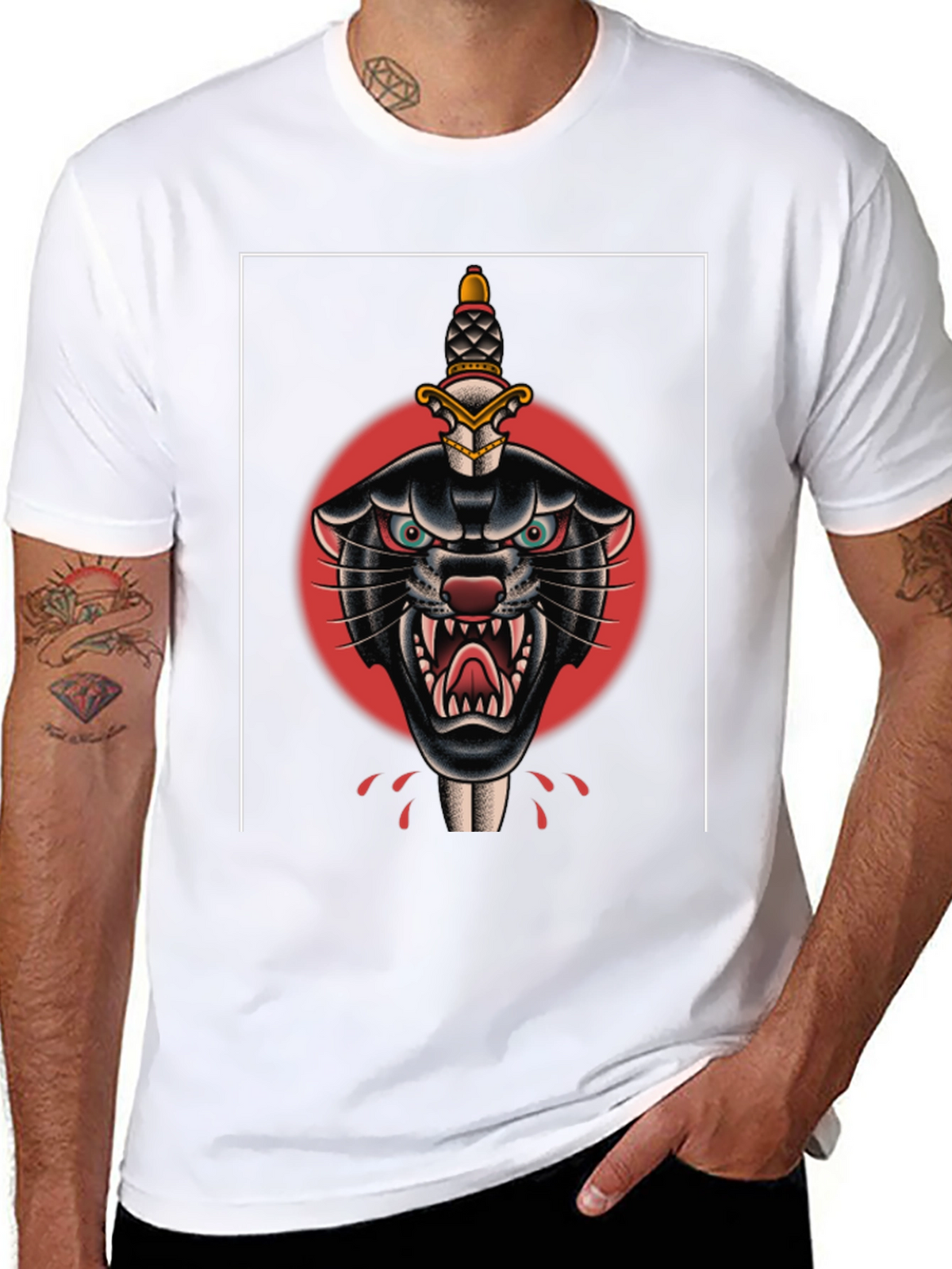 Black Panther Dagger Tattoo Graphic T-Shirt